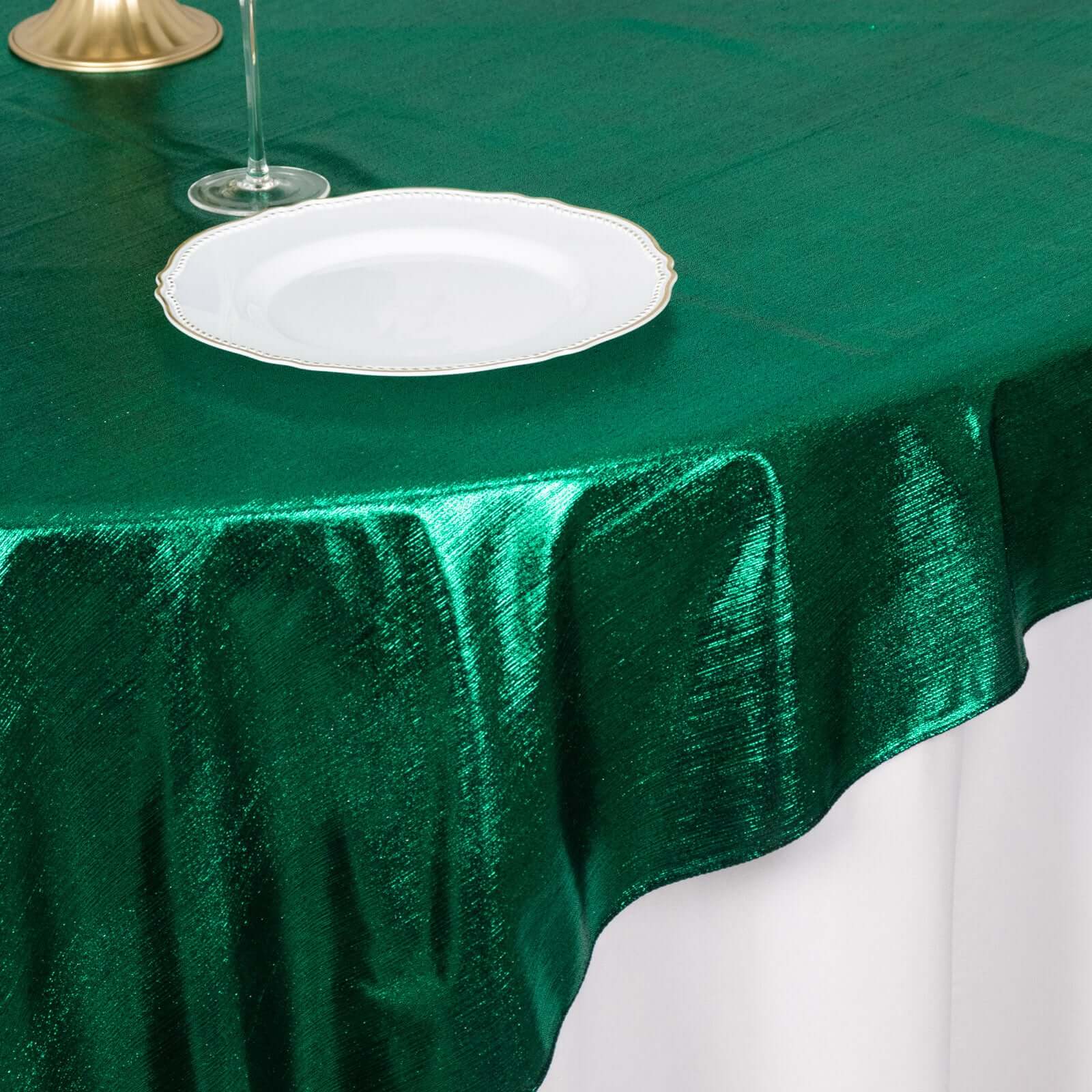Polyester Table Overlay 72"x72" Hunter Emerald Green - Shimmer Sequin Dots Wrinkle-Free Table Topper - Image 5