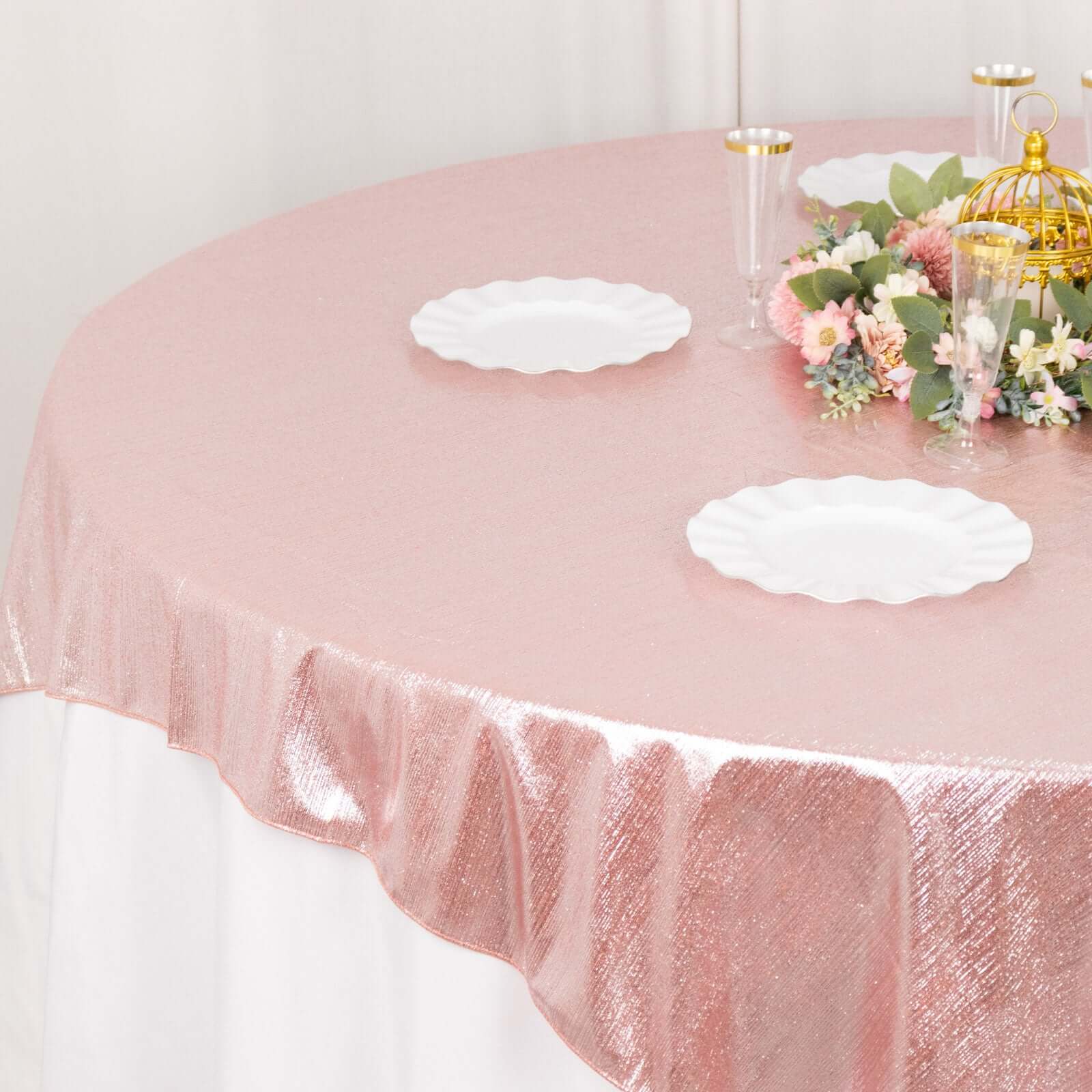 Polyester Table Overlay 72"x72" Rose Gold - Shimmer Sequin Dots Wrinkle-Free Table Topper - Image 2