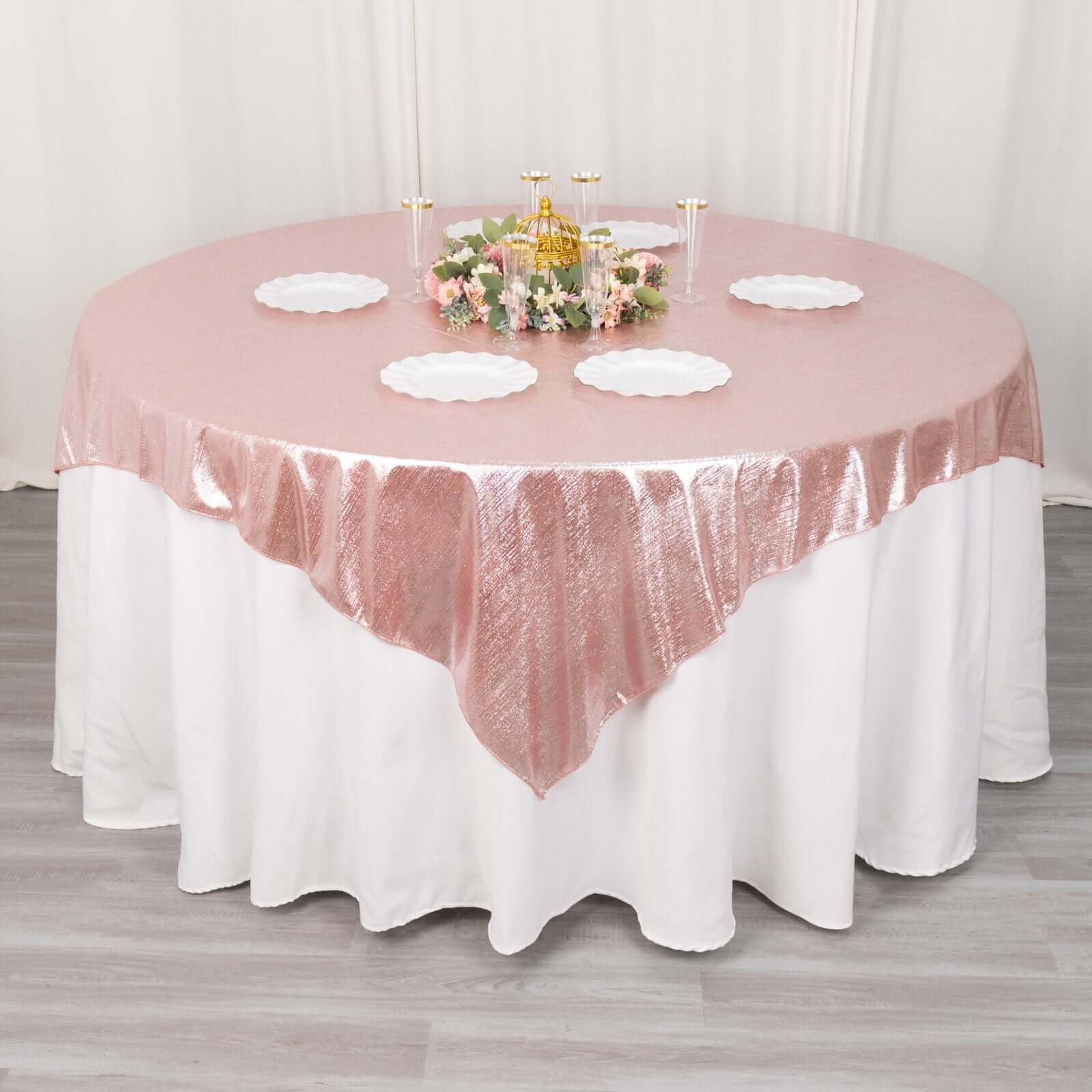 Polyester Table Overlay 72"x72" Rose Gold - Shimmer Sequin Dots Wrinkle-Free Table Topper - Image 3