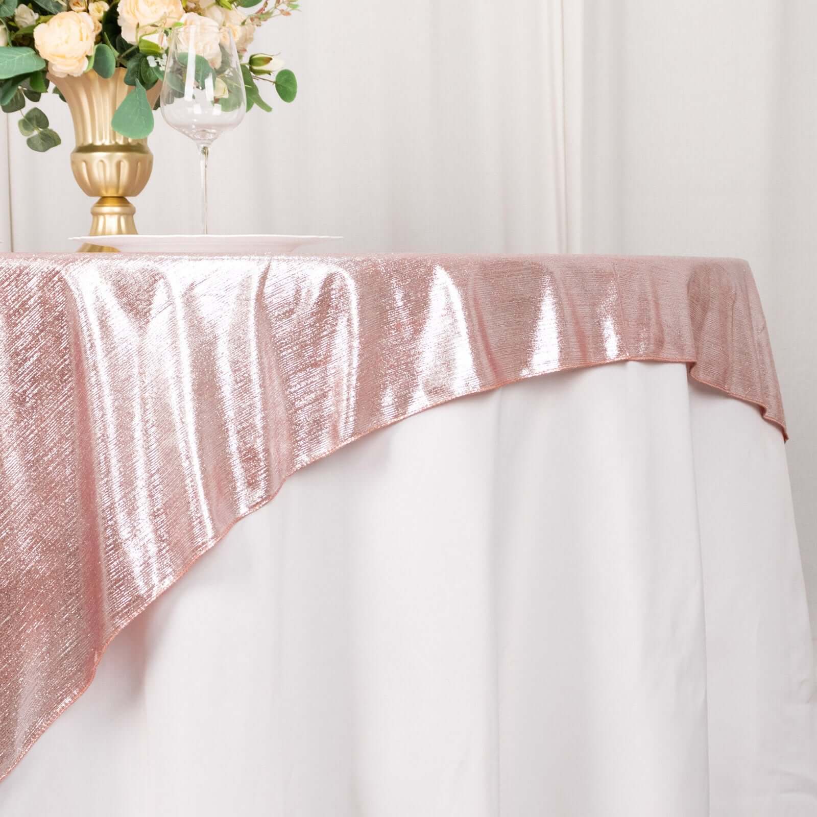 Polyester Table Overlay 72"x72" Rose Gold - Shimmer Sequin Dots Wrinkle-Free Table Topper - Image 4
