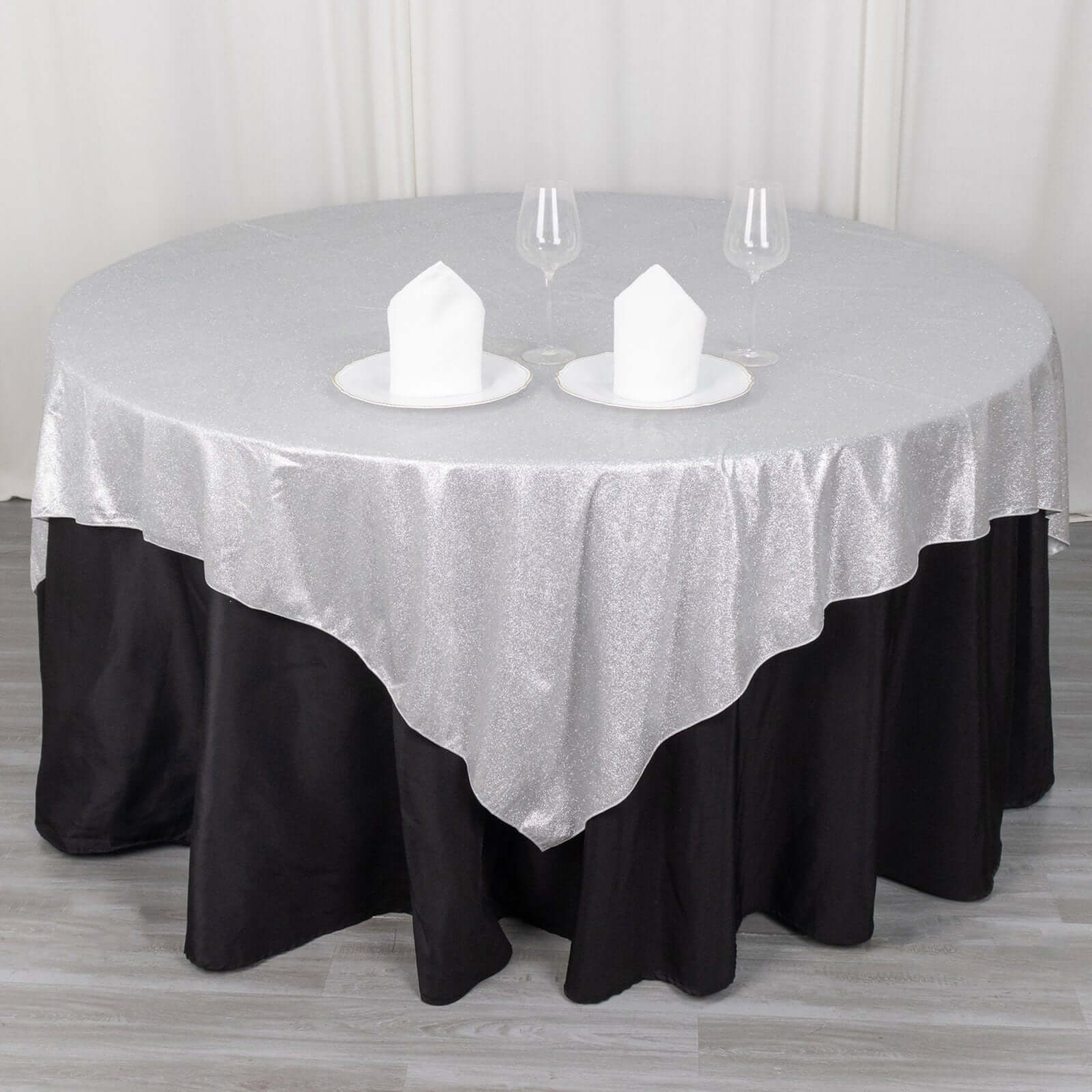 Polyester Table Overlay 72"x72" Silver - Glitter Sparkle Tablecloth Topper - Image 2