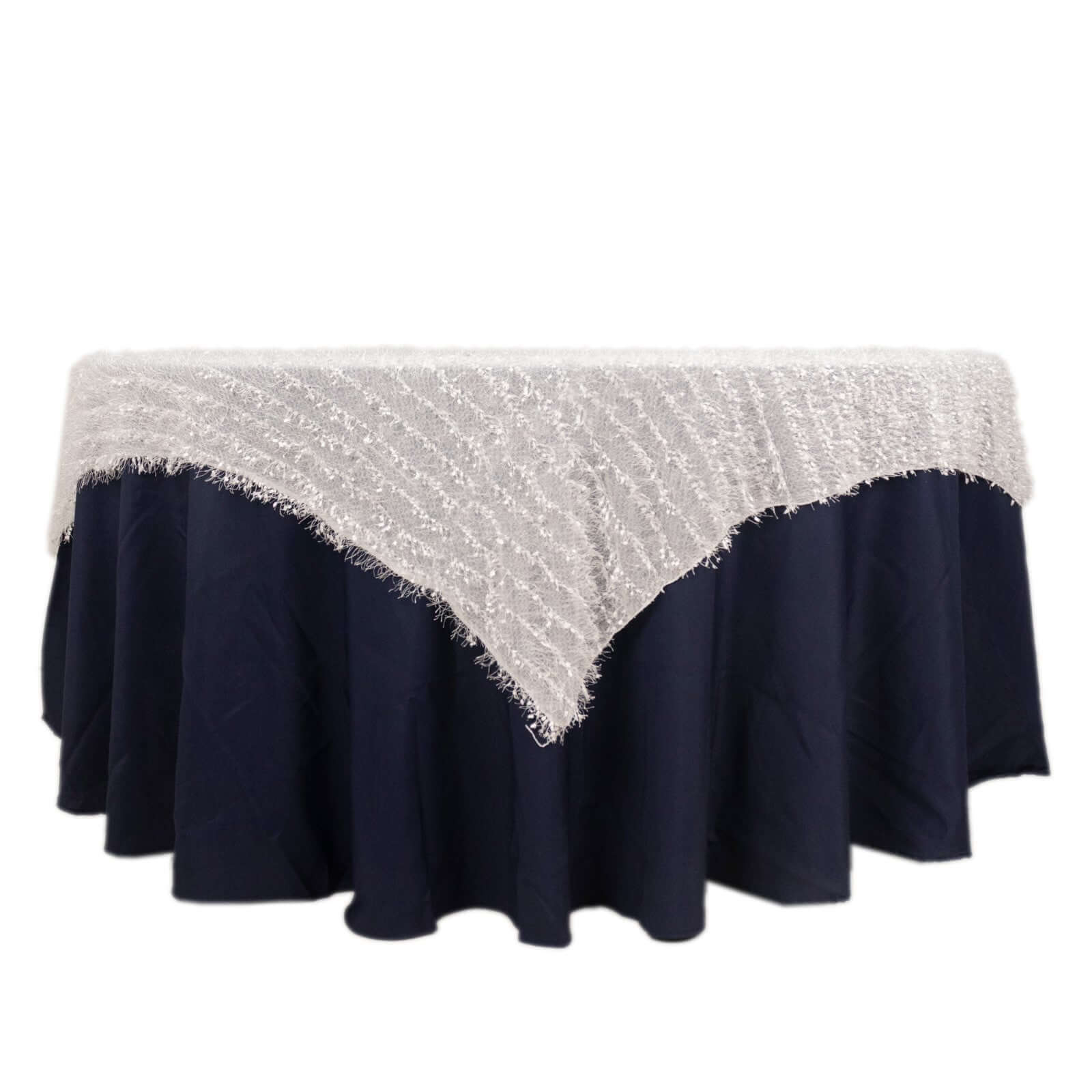 Polyester Table Overlay 72"x72" White - Fringe Shag Design, Unique Decor for Modern Events - Image 7