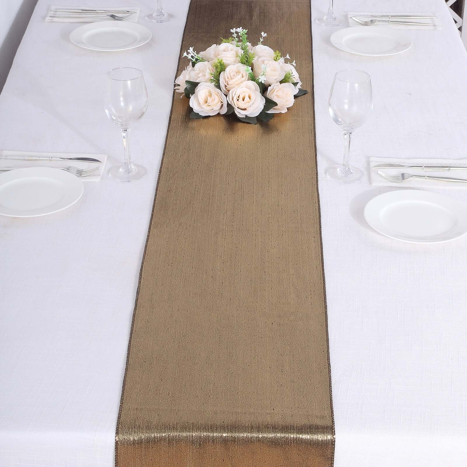Polyester Table Runner 12"x108" Antique Gold with Shimmer Sequin Dots Design - Wrinkle-Free - Image 4