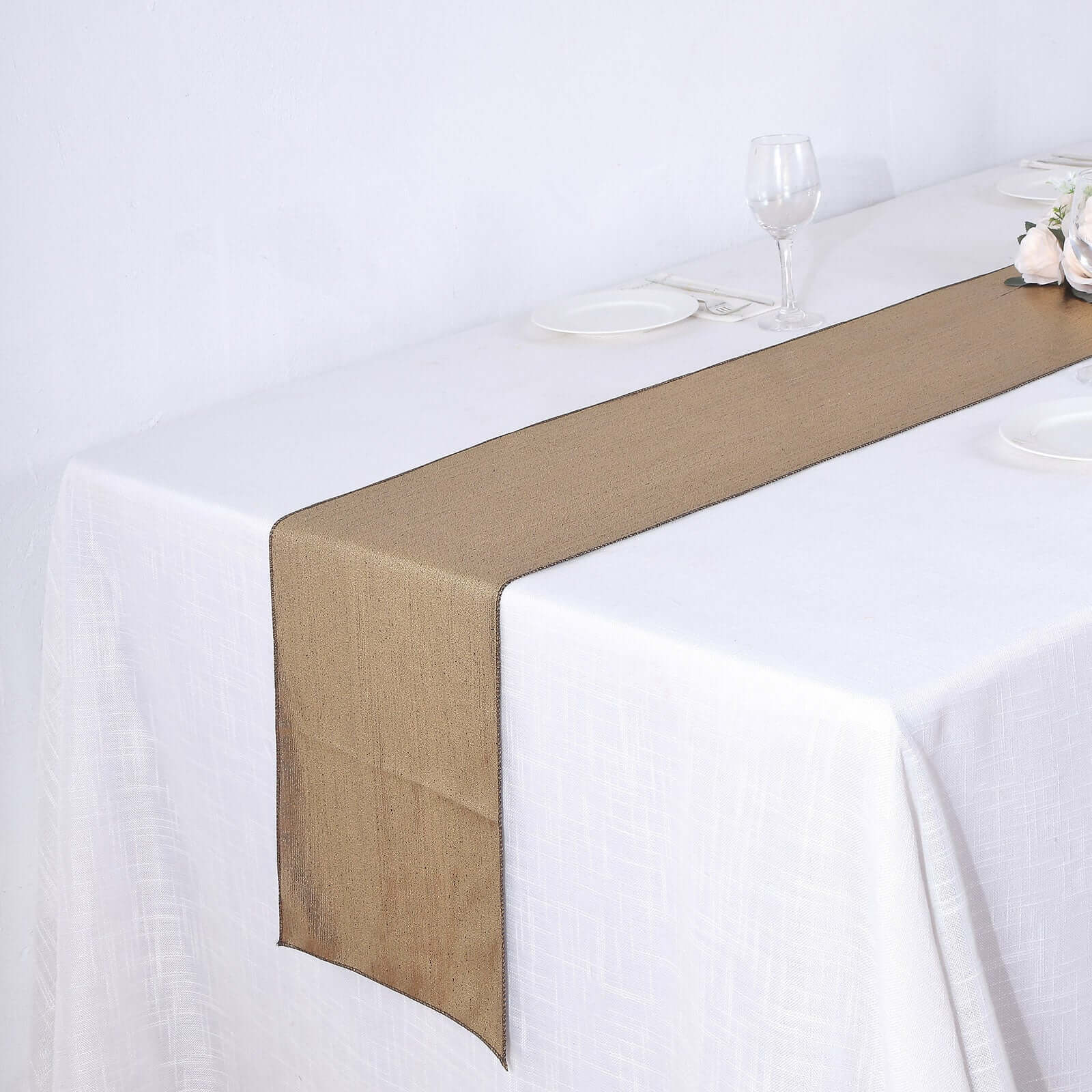 Polyester Table Runner 12"x108" Antique Gold with Shimmer Sequin Dots Design - Wrinkle-Free - Image 5