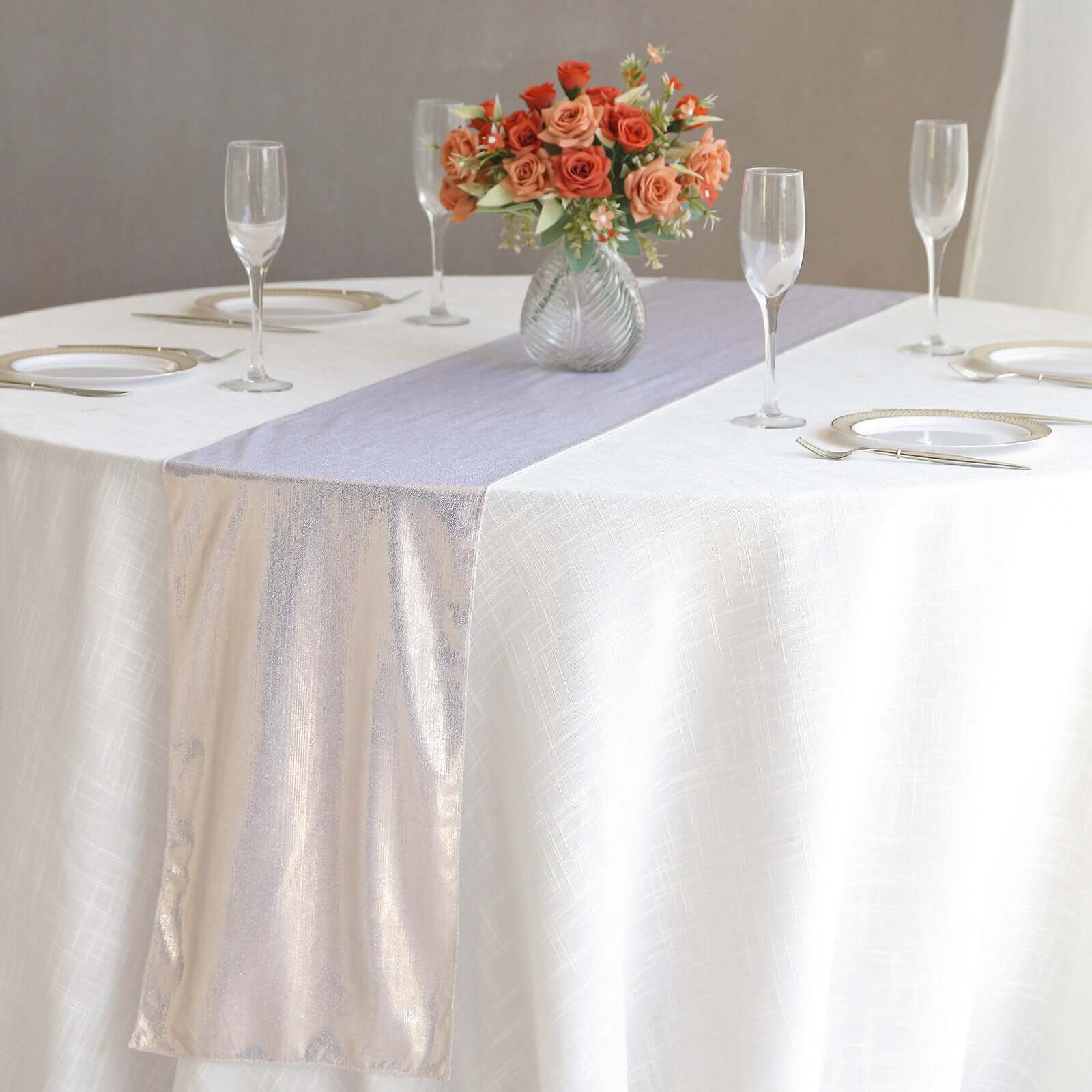 Polyester Table Runner 12"x108" Beige with Shimmer Sequin Dots Design - Wrinkle-Free Finish - Image 4