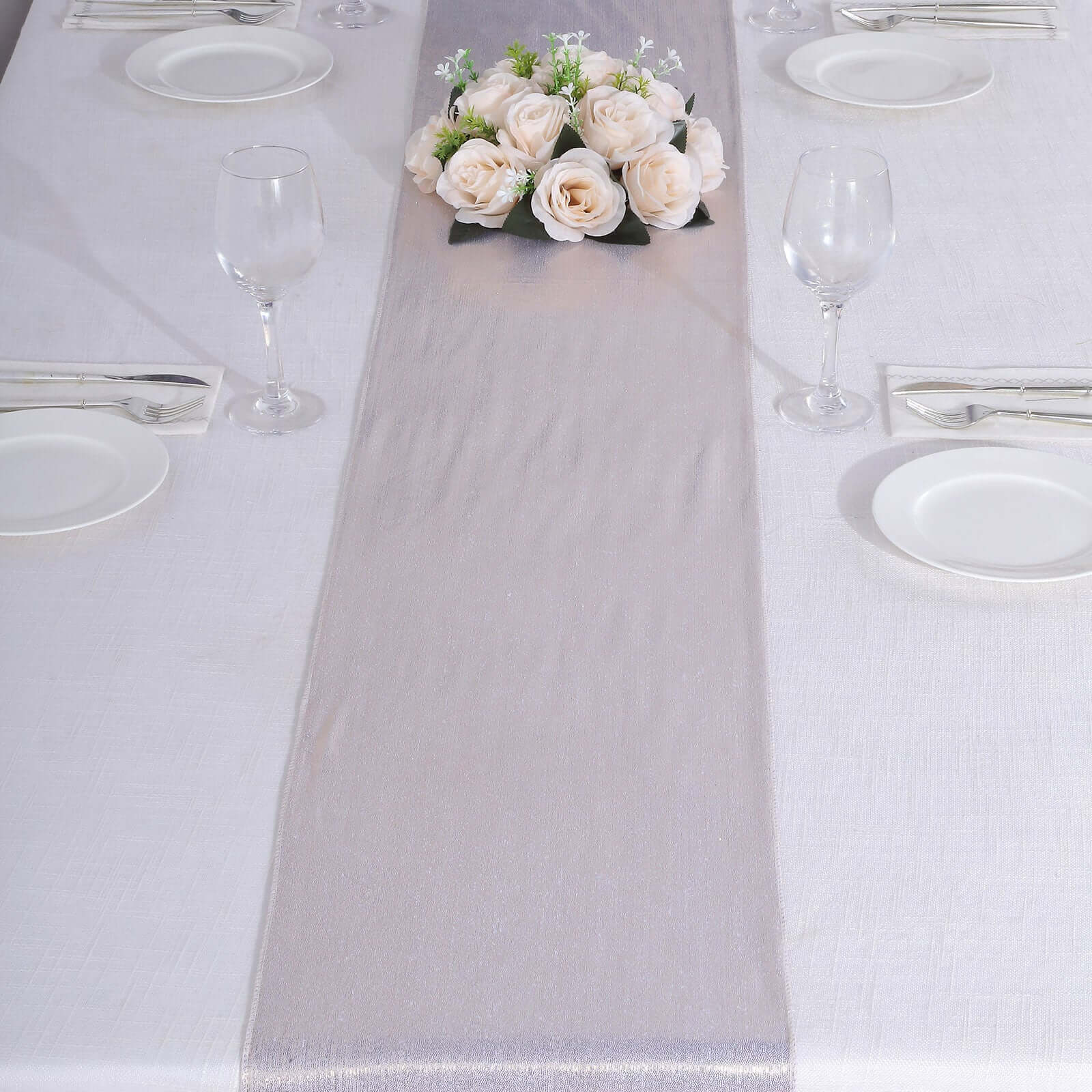 Polyester Table Runner 12"x108" Beige with Shimmer Sequin Dots Design - Wrinkle-Free Finish - Image 5