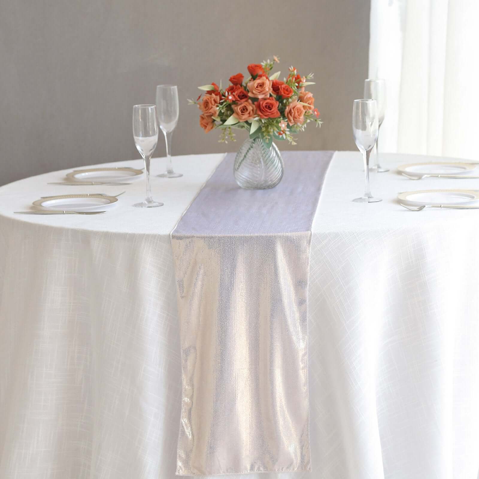 Polyester Table Runner 12"x108" Beige with Shimmer Sequin Dots Design - Wrinkle-Free Finish - Image 6