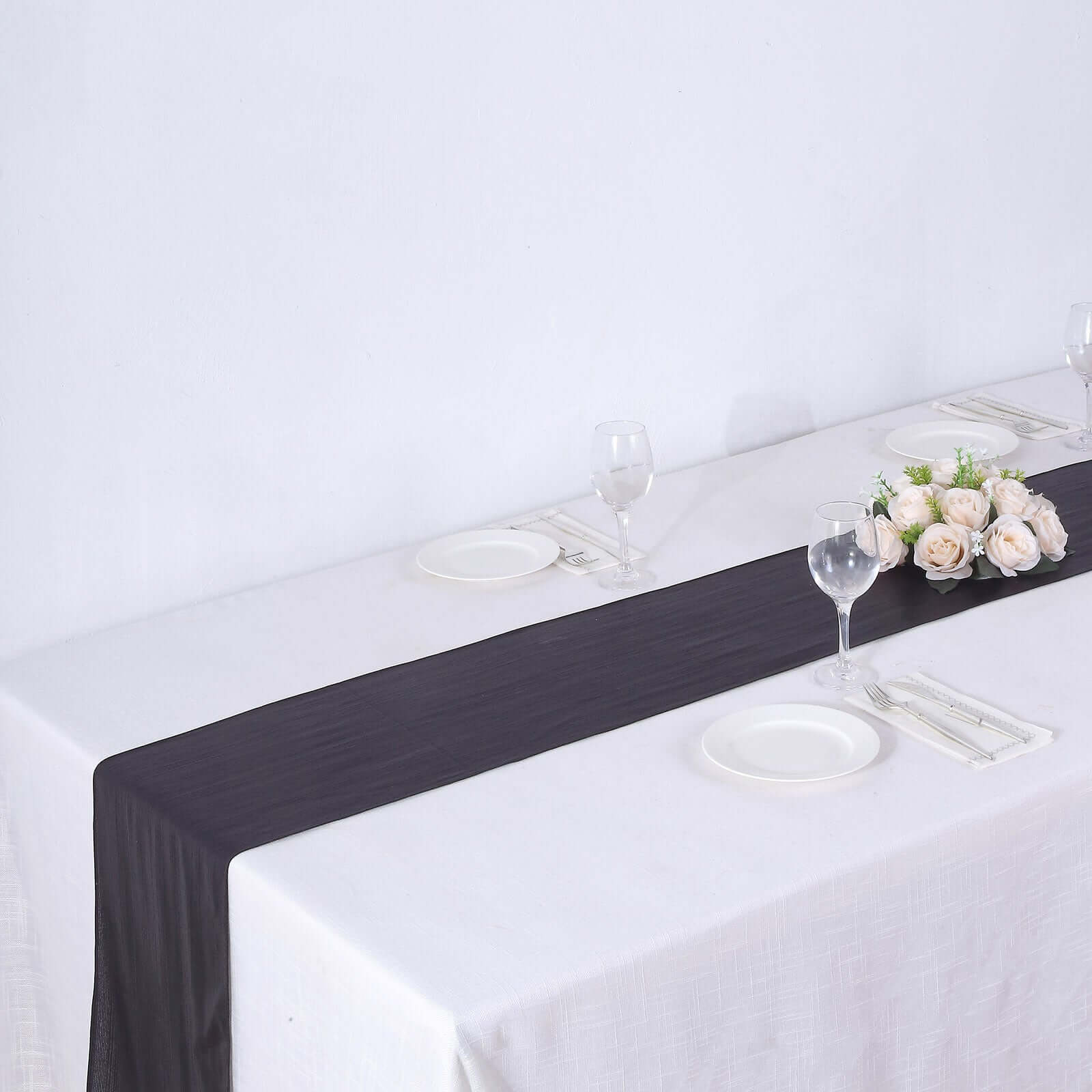 Polyester Table Runner 12"x108" Black with Shimmer Sequin Dots Design - Wrinkle-Free Finish - Image 2