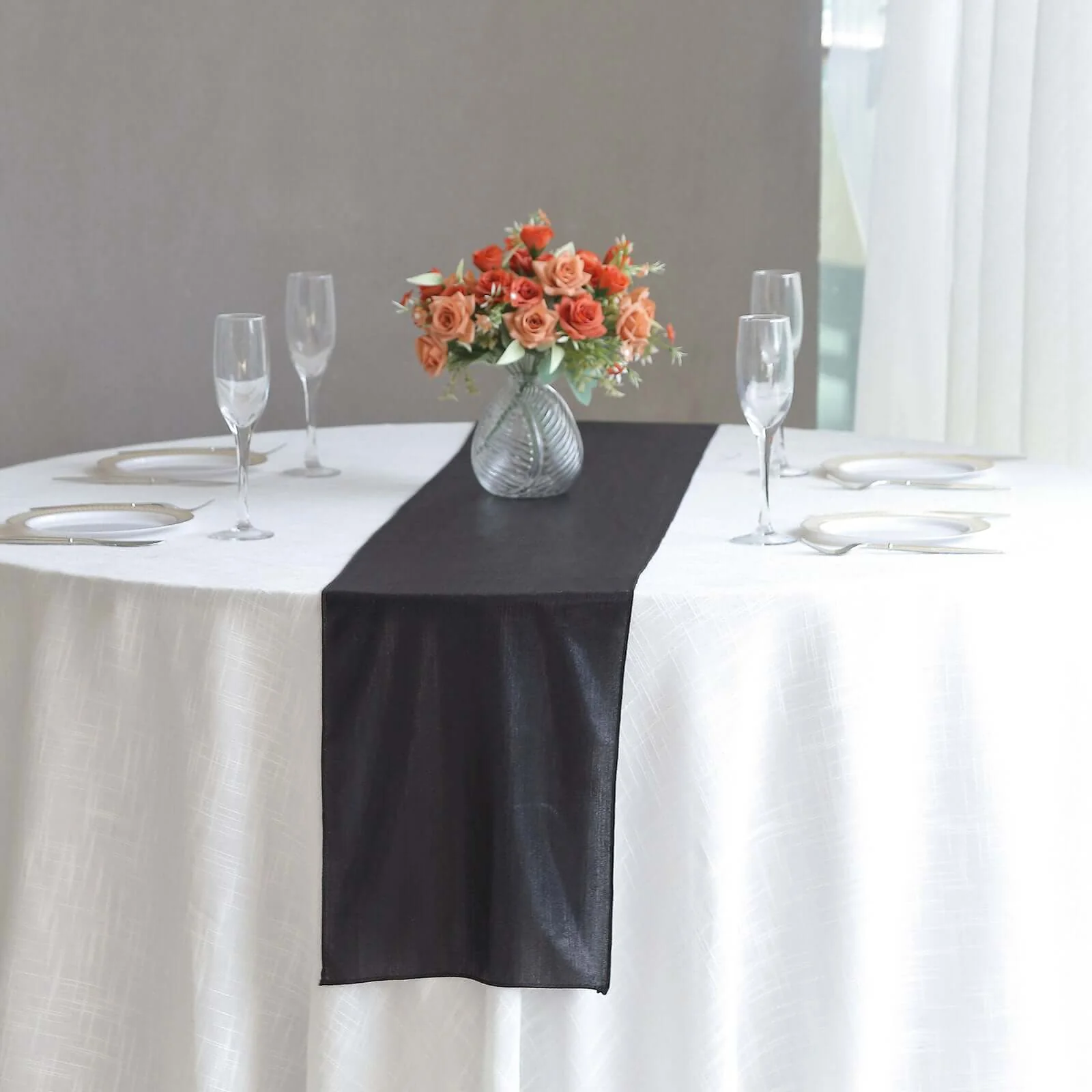 Polyester Table Runner 12"x108" Black with Shimmer Sequin Dots Design - Wrinkle-Free Finish - Image 4