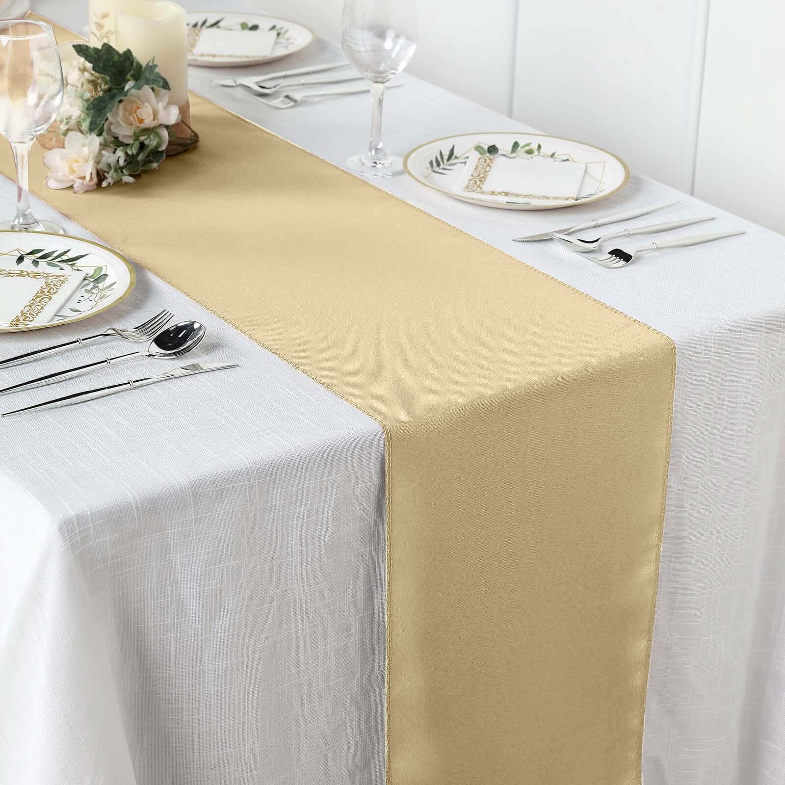 Polyester Table Runner 12"x108" Champagne - Wrinkle-Resistant & Durable Table Decor - Image 2