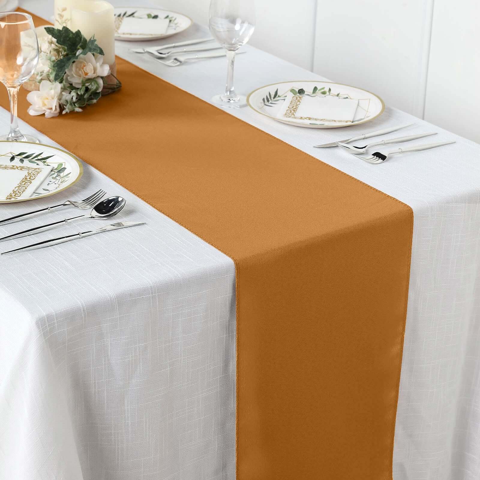 Polyester Table Runner 12"x108" Gold - Wrinkle-Resistant & Durable Table Decor for Events - Image 2