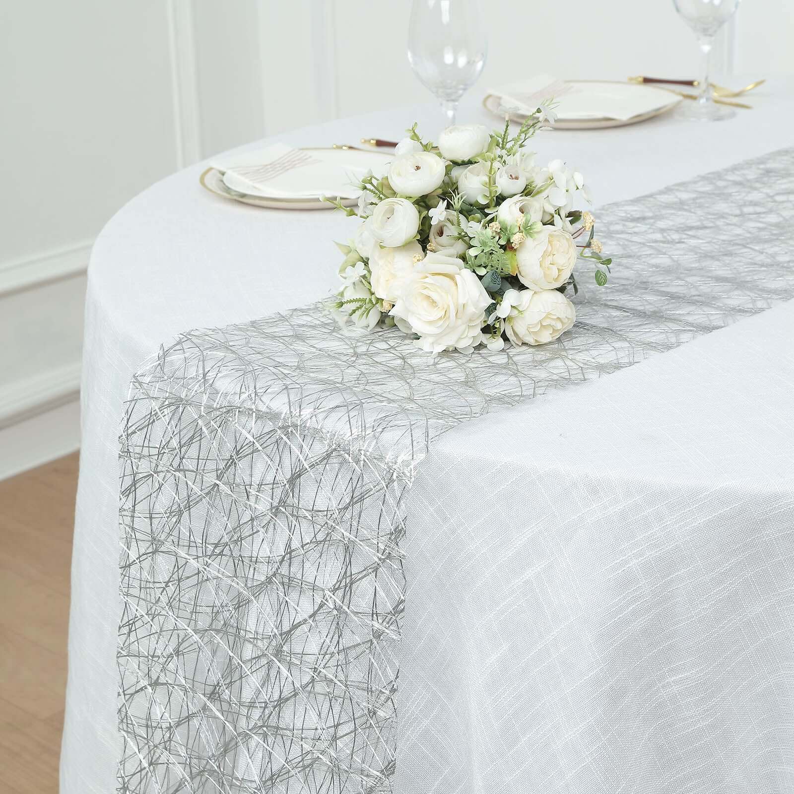 Polyester Table Runner 12"x108" Metallic Silver Disposable Non-Woven Fiber Roll - Stylish & Classy Table Decor - Image 2