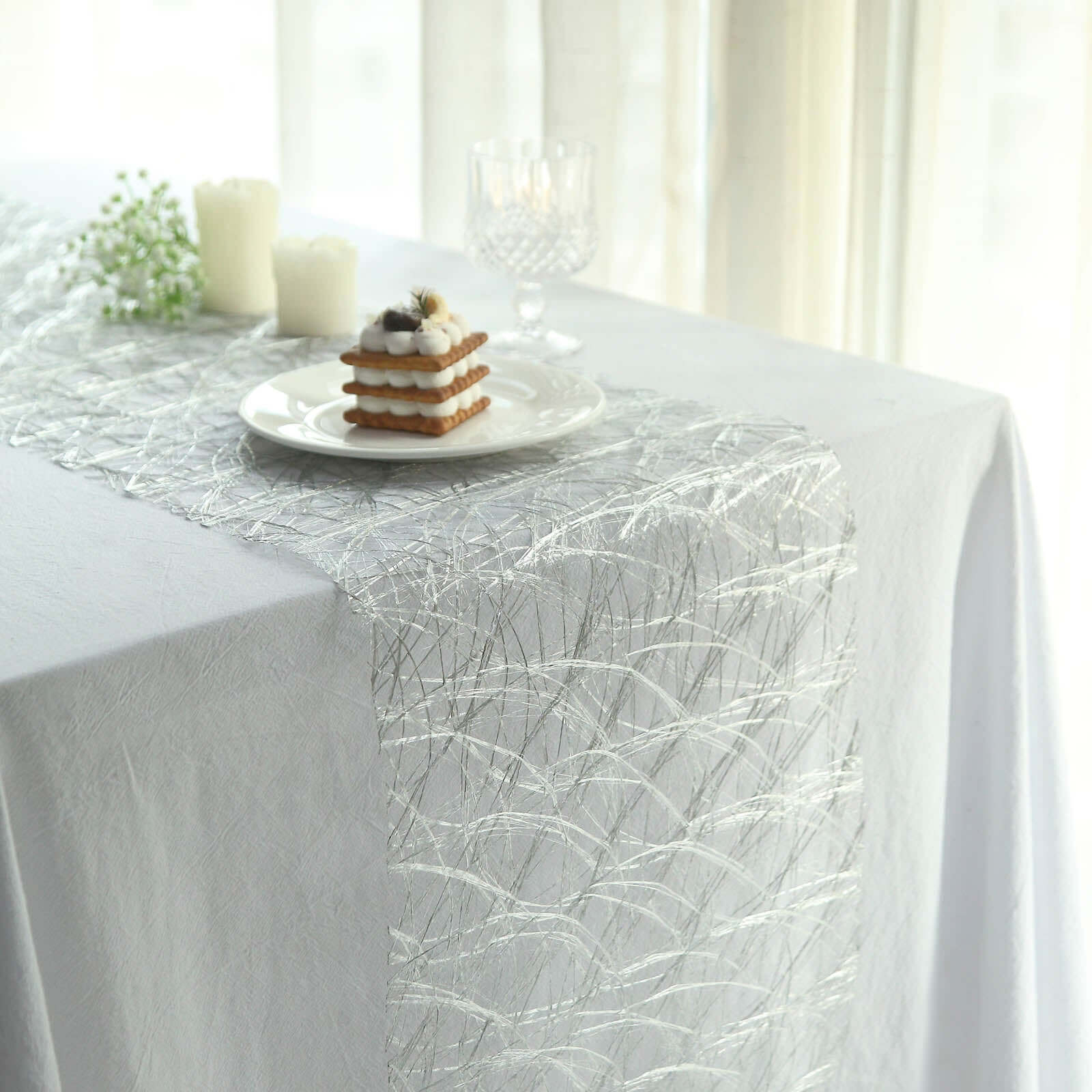 Polyester Table Runner 12"x108" Metallic Silver Disposable Non-Woven Fiber Roll - Stylish & Classy Table Decor - Image 6
