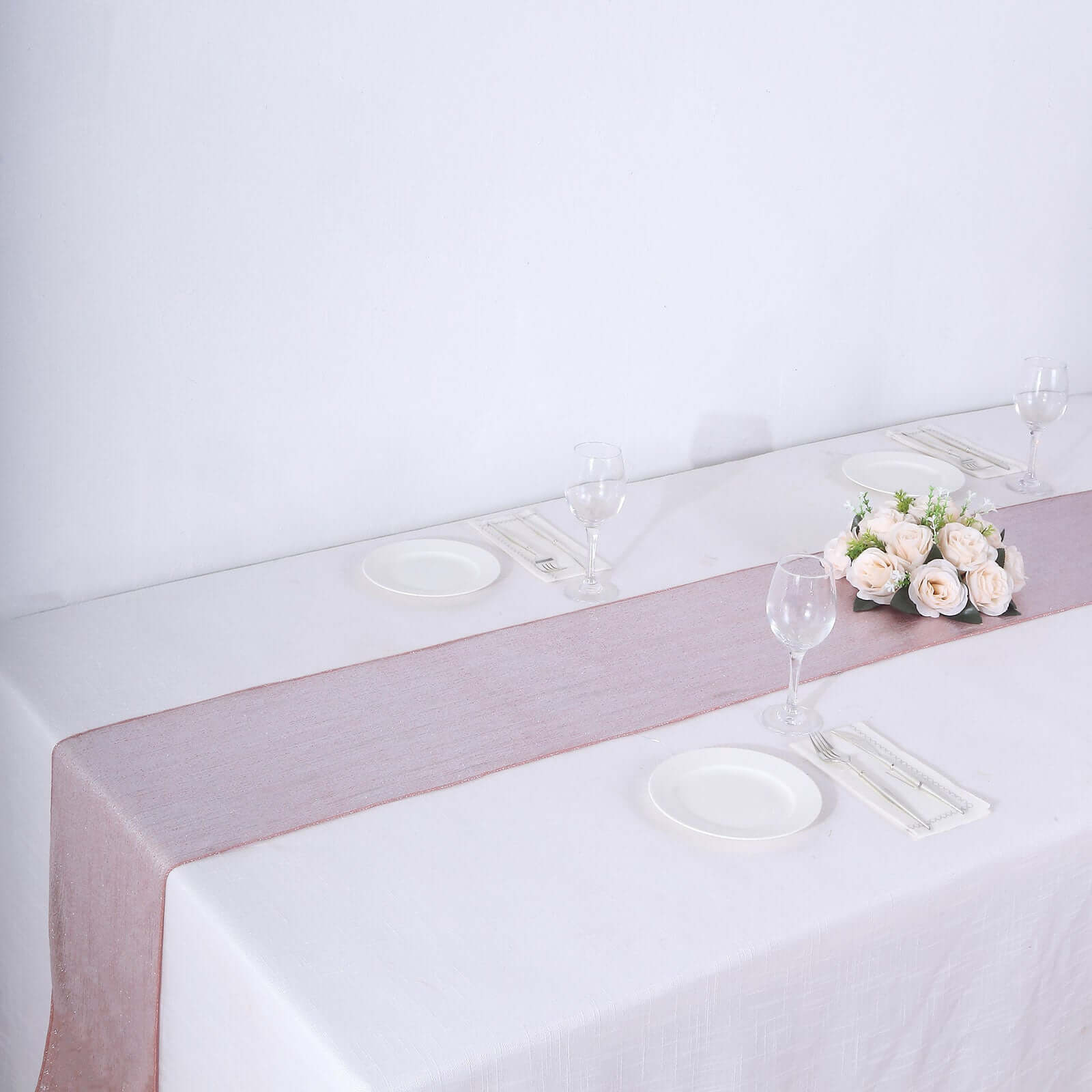 Polyester Table Runner 12"x108" Rose Gold with Shimmer Sequin Dots Design - Wrinkle-Free Finish - Image 2