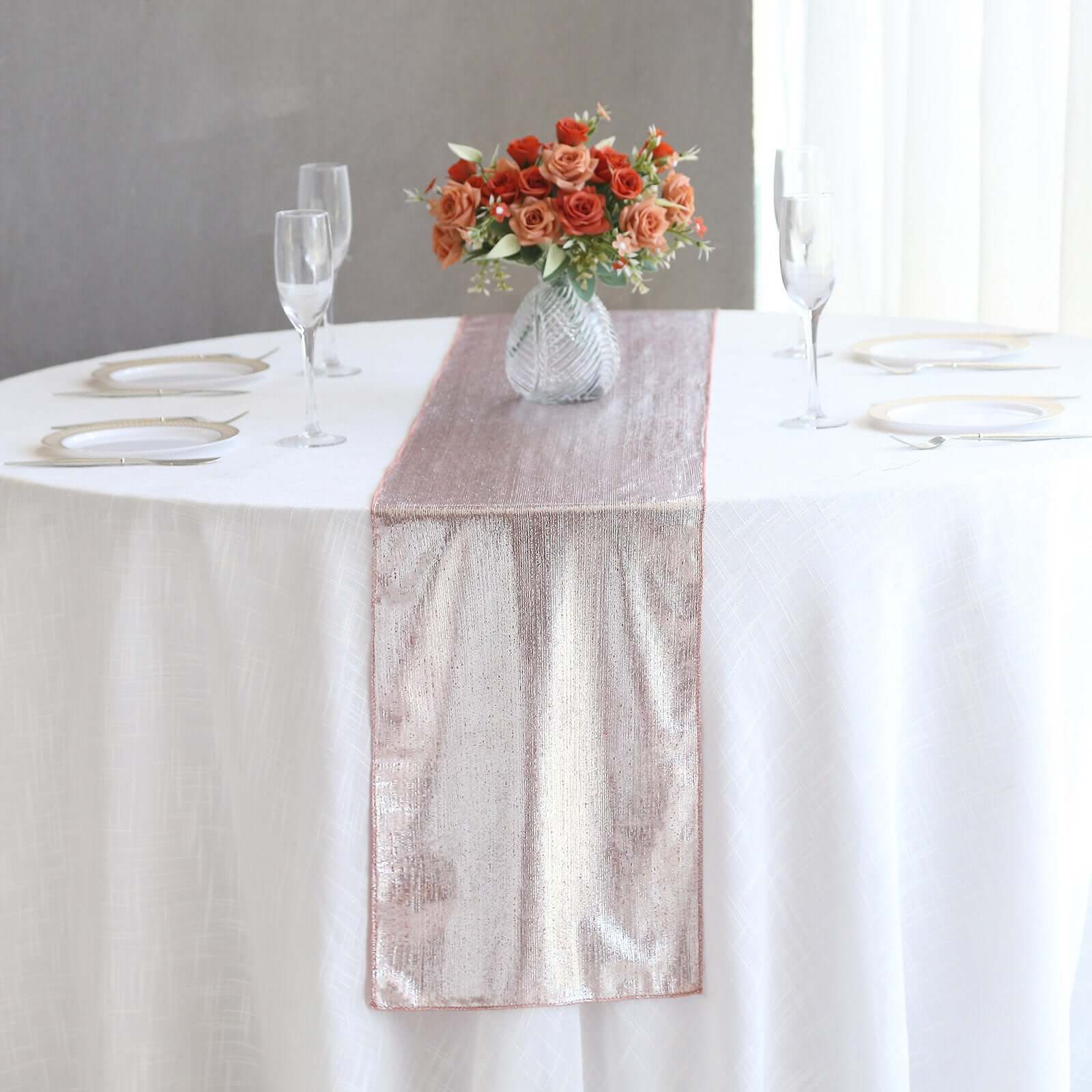 Polyester Table Runner 12"x108" Rose Gold with Shimmer Sequin Dots Design - Wrinkle-Free Finish - Image 4