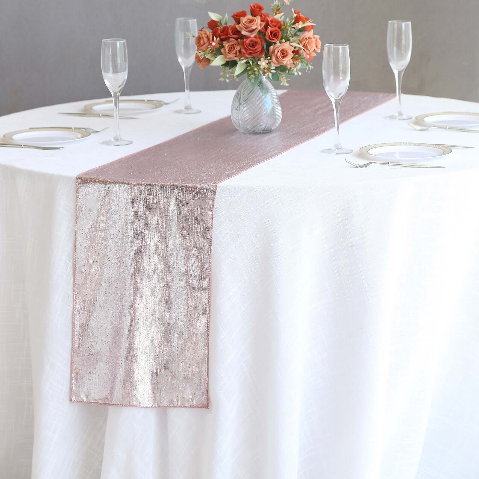 Polyester Table Runner 12"x108" Rose Gold with Shimmer Sequin Dots Design - Wrinkle-Free Finish - Image 7