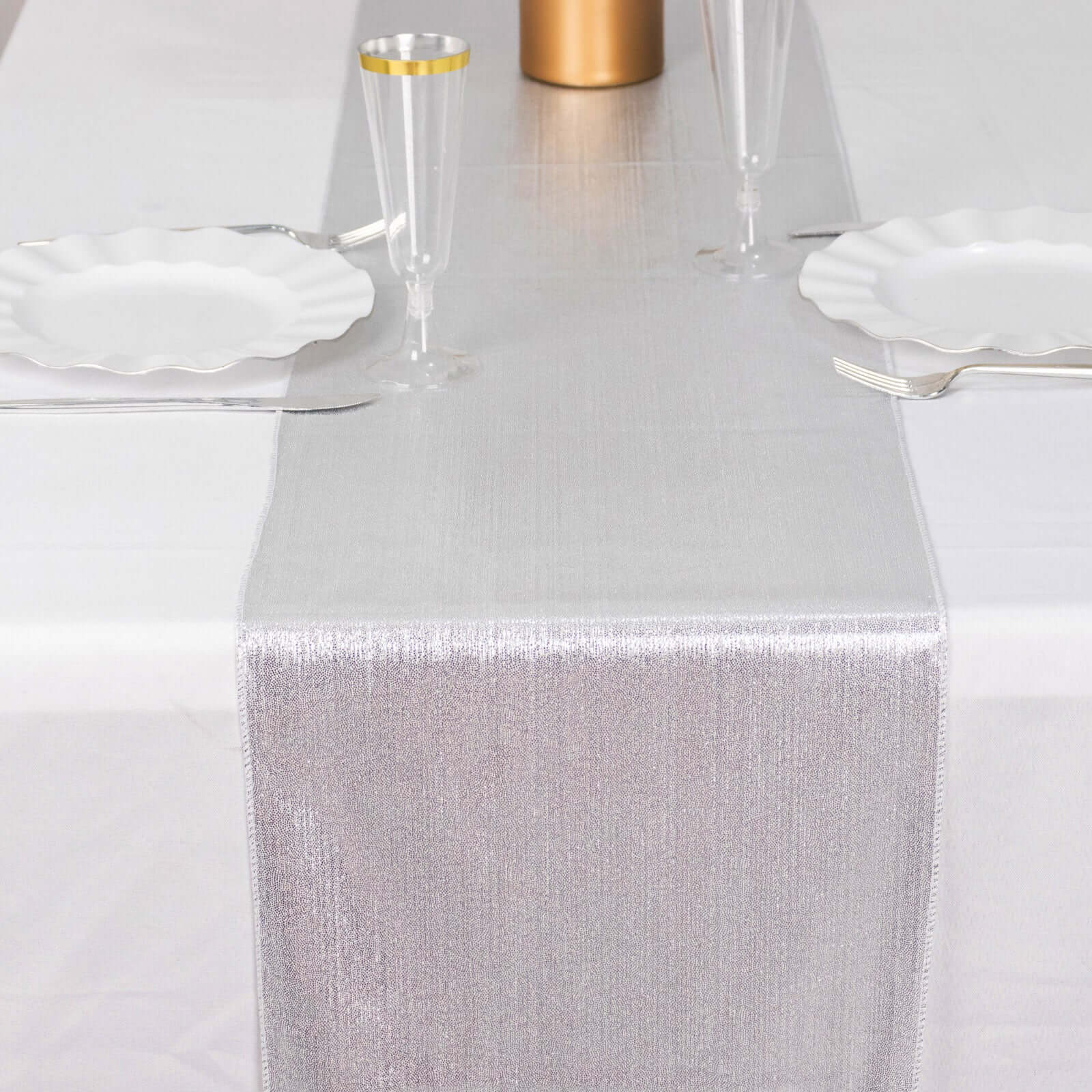 Polyester Table Runner 12"x108" Silver with Shimmer Sequin Dots Design - Wrinkle-Free Finish - Image 11