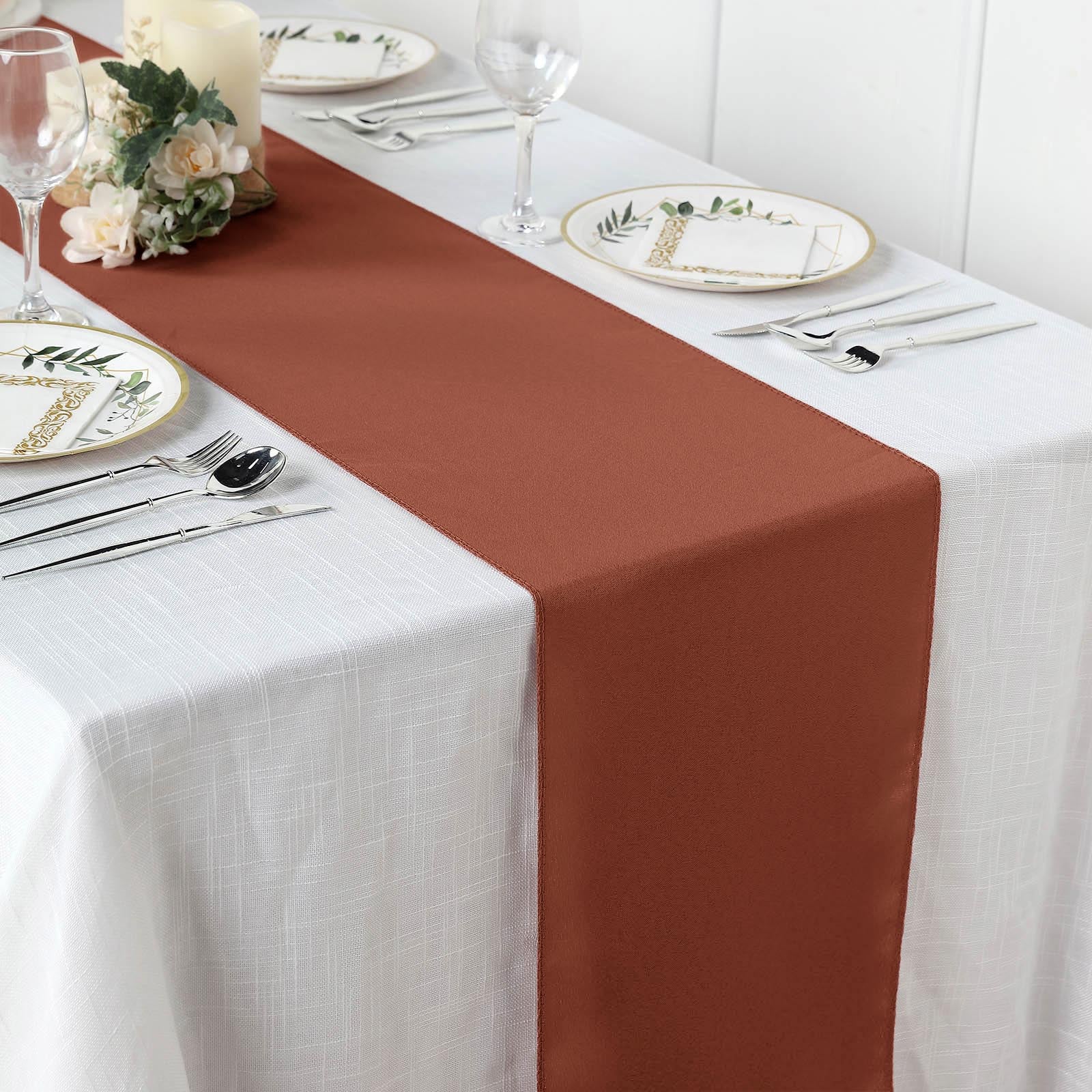 Polyester Table Runner 12"x108" Terracotta (Rust) - Wrinkle-Resistant & Durable Table Decor - Image 2