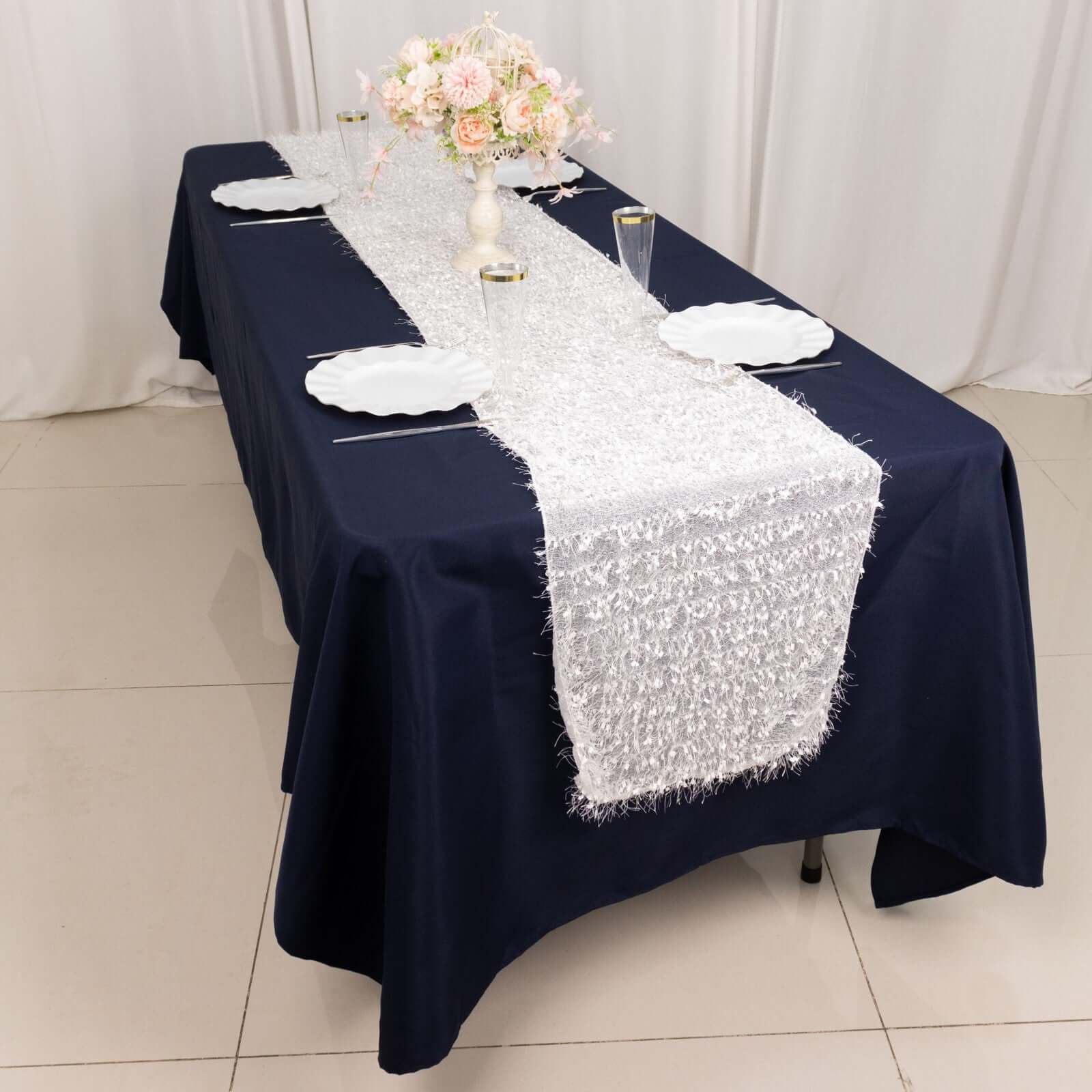 Polyester Table Runner 12"x108" White with Fringe Shag Design - Bold Decor for Parties and Gatherings - Image 10