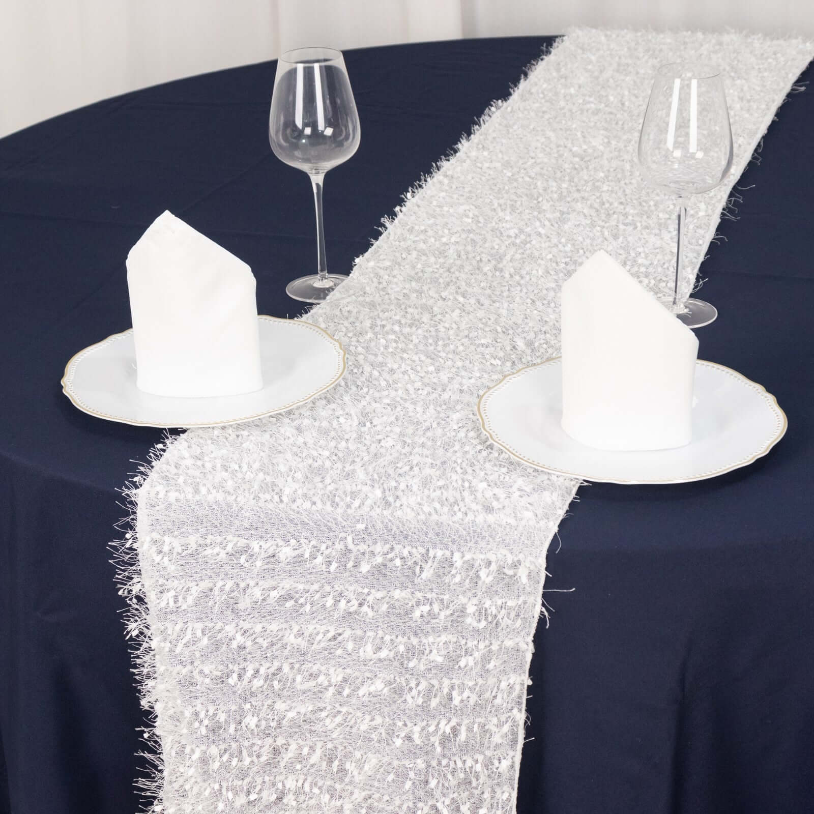 Polyester Table Runner 12"x108" White with Fringe Shag Design - Bold Decor for Parties and Gatherings - Image 11