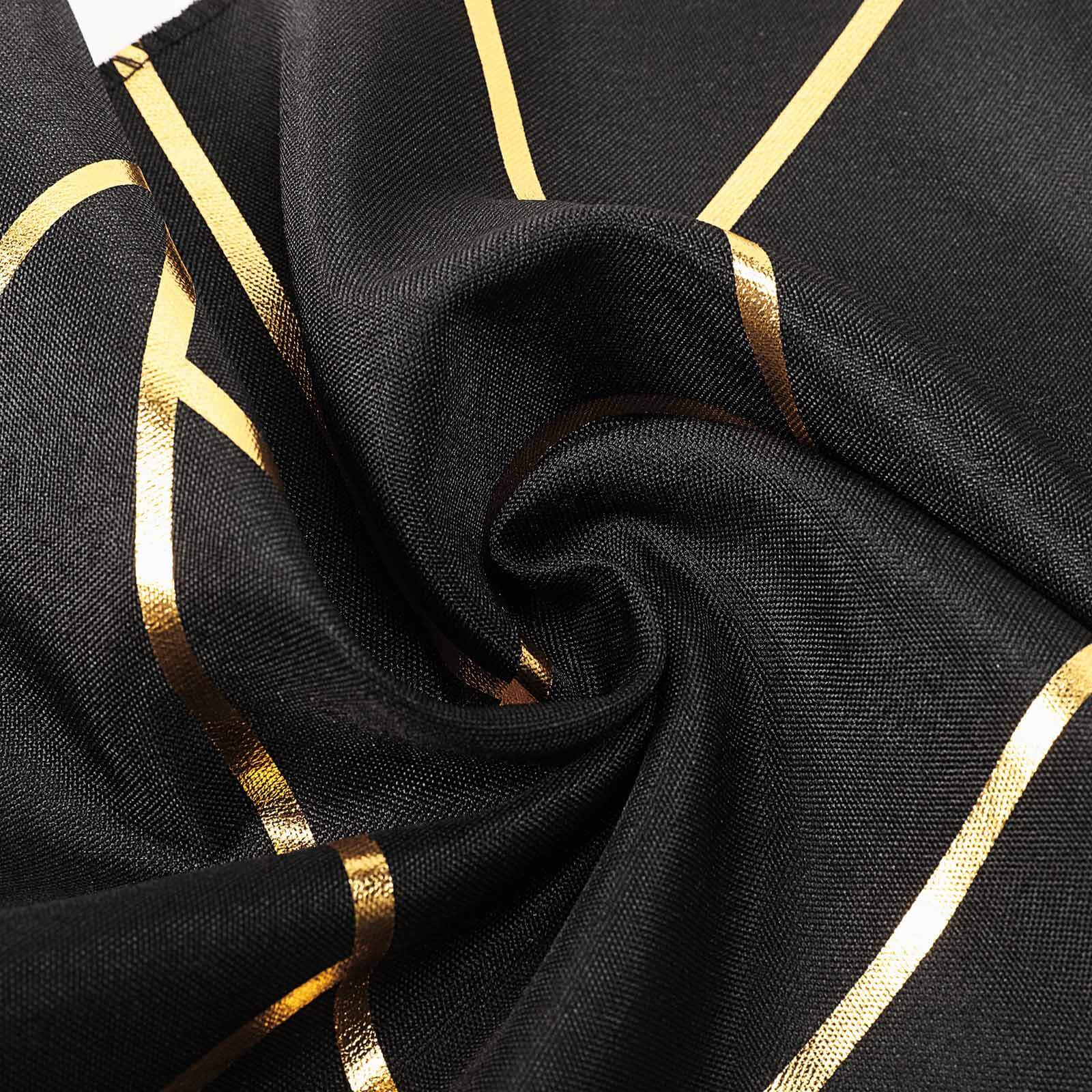 Polyester Table Runner 9ft Black with Gold Foil Geometric Pattern - Image 3
