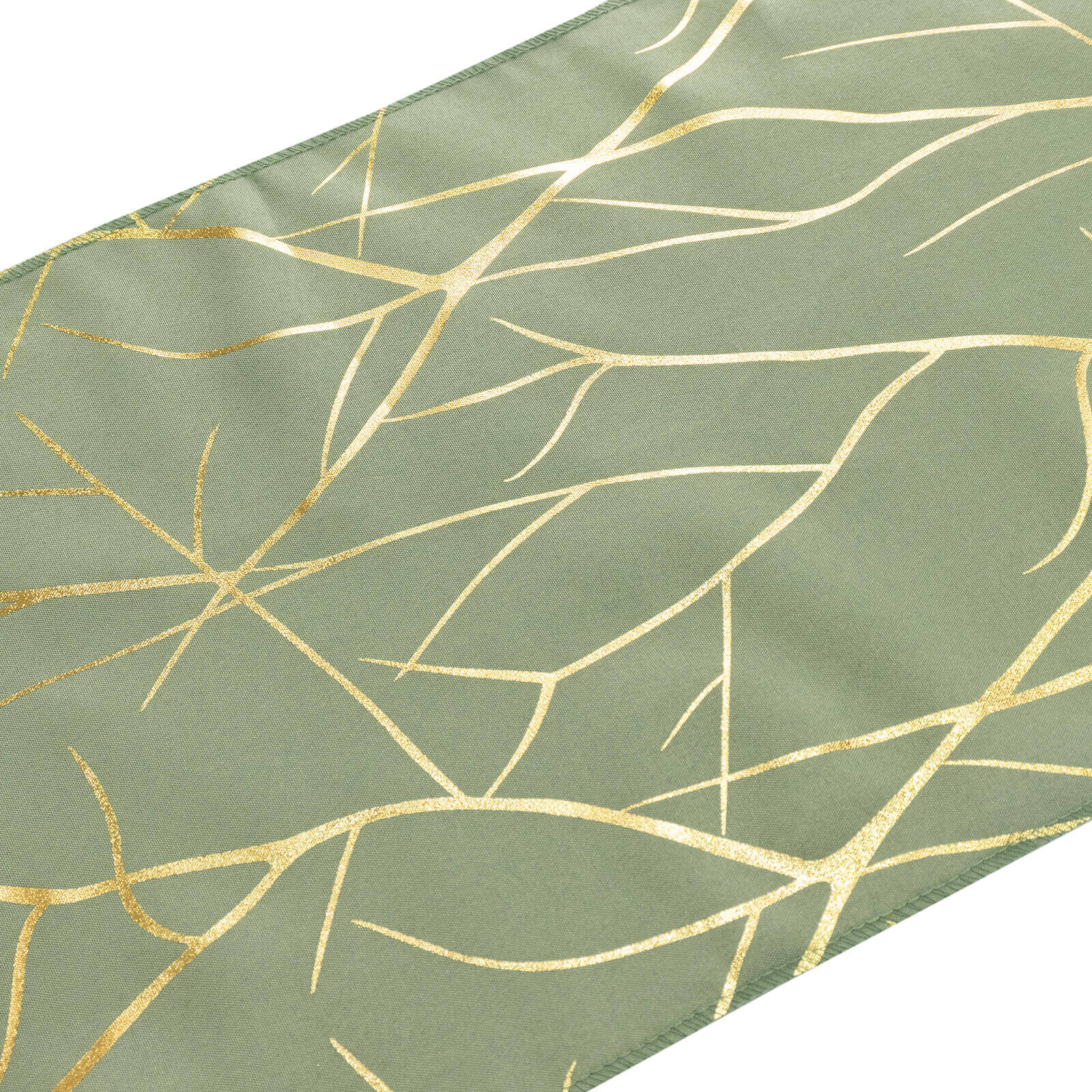 Polyester Table Runner 9ft Dusty Sage Green with Gold Foil Tree Branch Pattern - Stylish Table Decor - Image 9