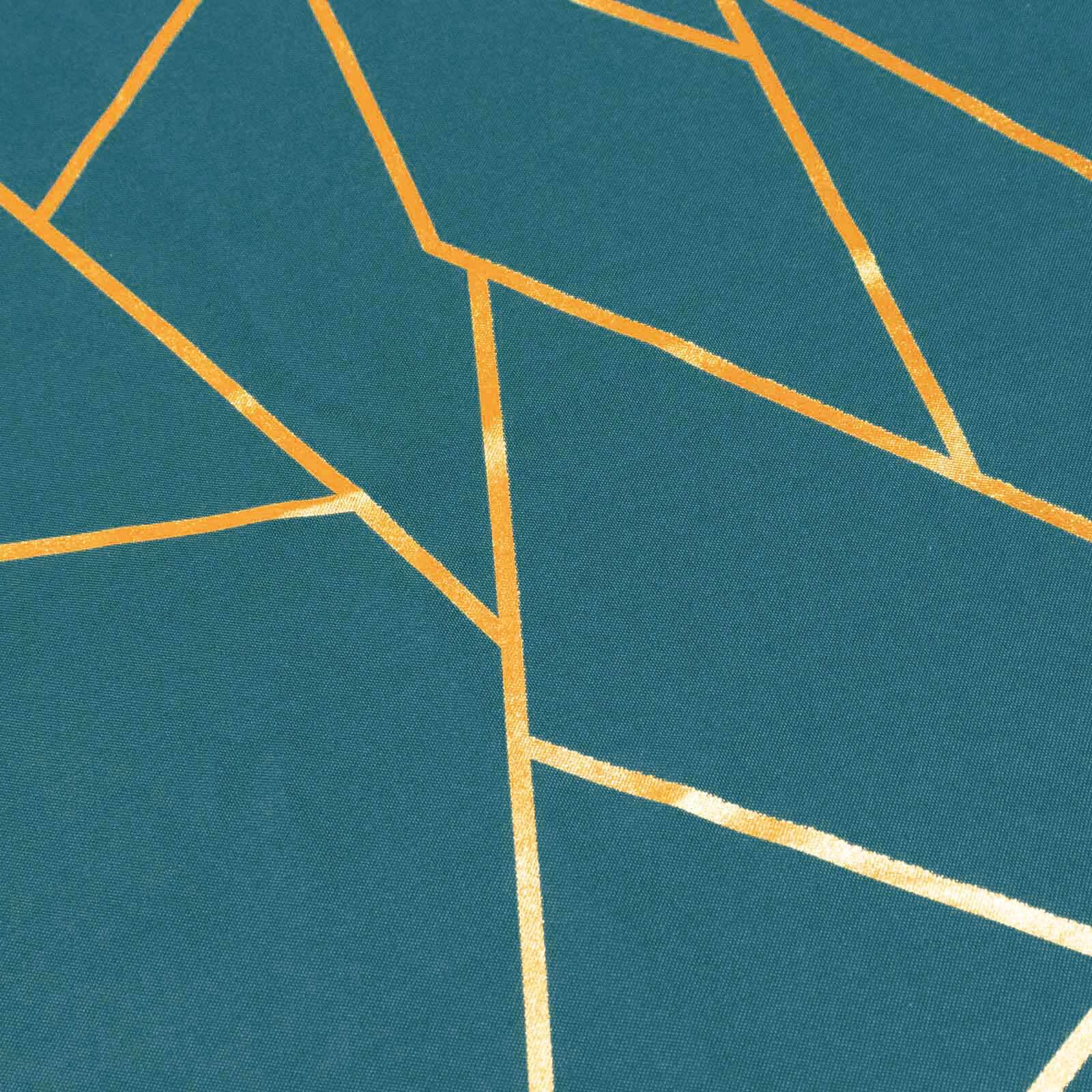 Polyester Table Runner 9ft Peacock Teal - Gold Foil Geometric Pattern - Image 14