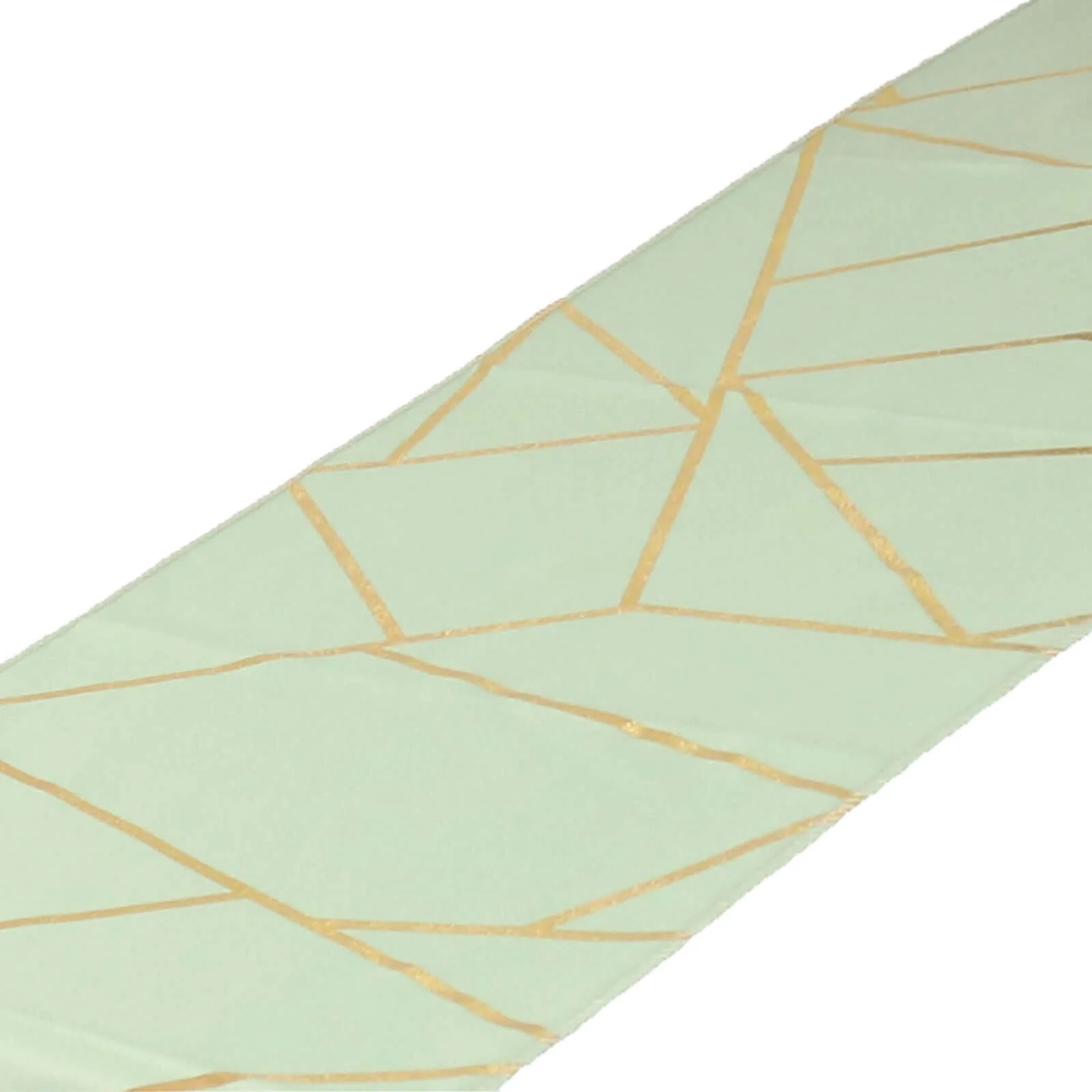 Polyester Table Runner 9ft Sage Green - Gold Foil Geometric Pattern - Image 3