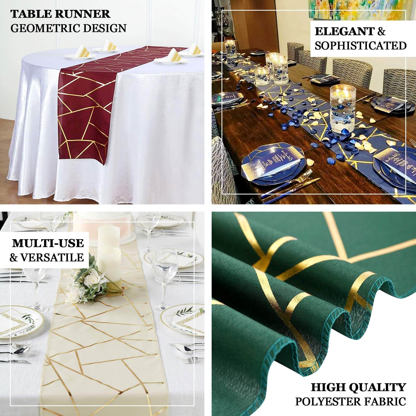 Polyester Table Runner 9ft Teal - Gold Foil Geometric Pattern - Image 4