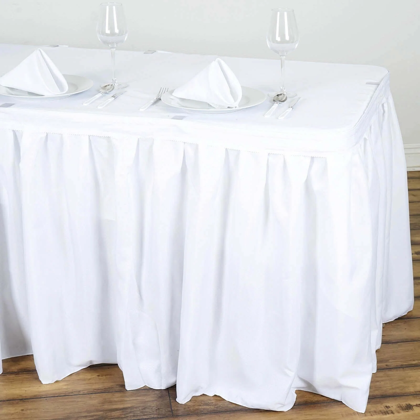 Polyester Table Skirt 17ft White - Stylish Pleated Banquet Folding Table Cover - Image 3