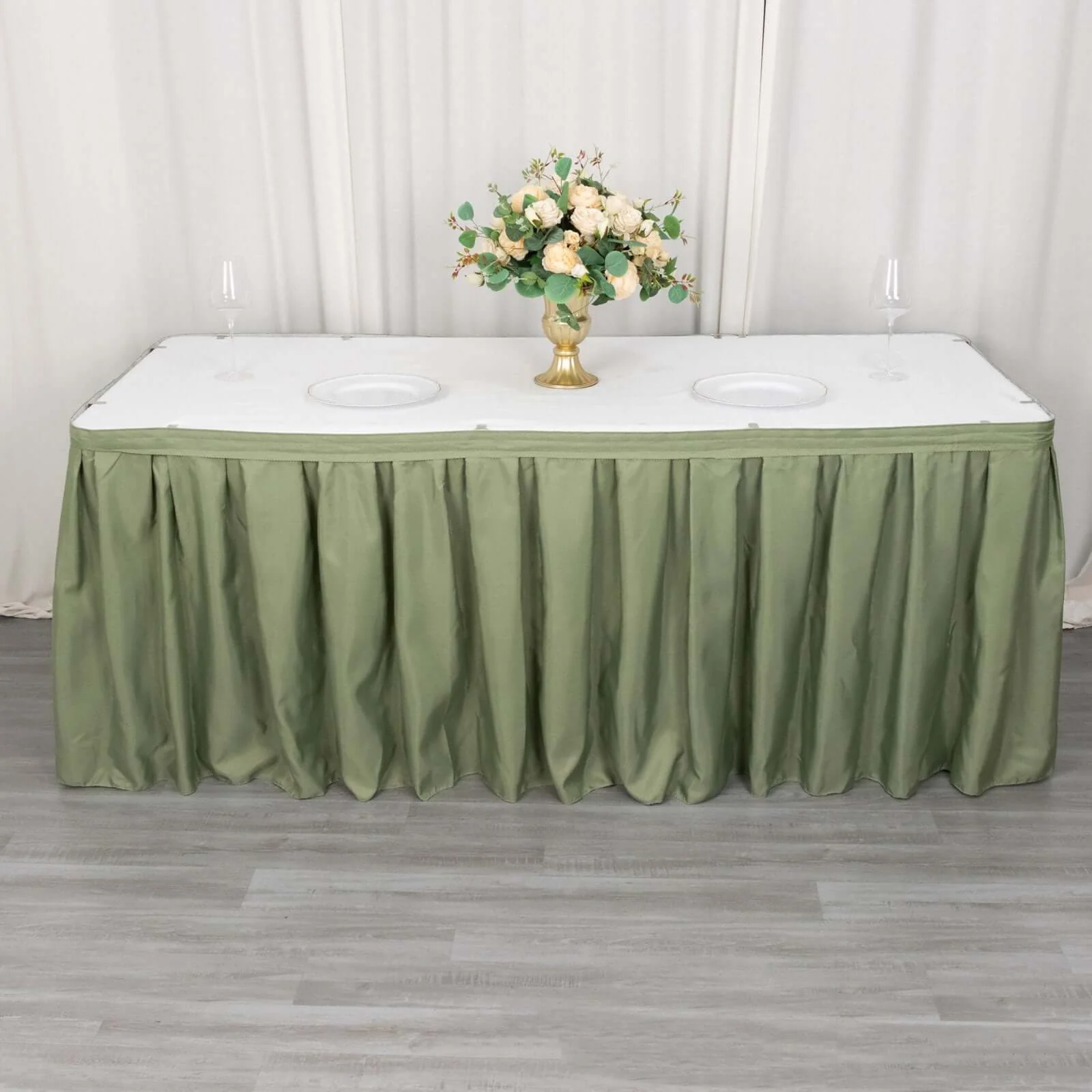 Polyester Table Skirt 21ft Dusty Sage Green - Stylish Pleated Table Cover