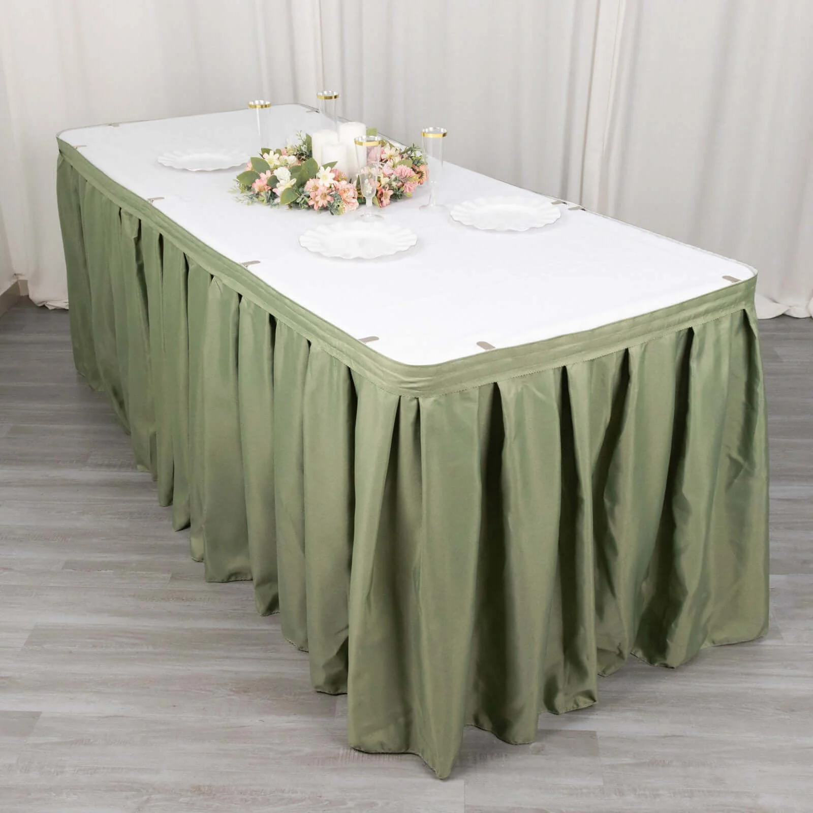 Polyester Table Skirt 21ft Dusty Sage Green - Stylish Pleated Table Cover - Image 10