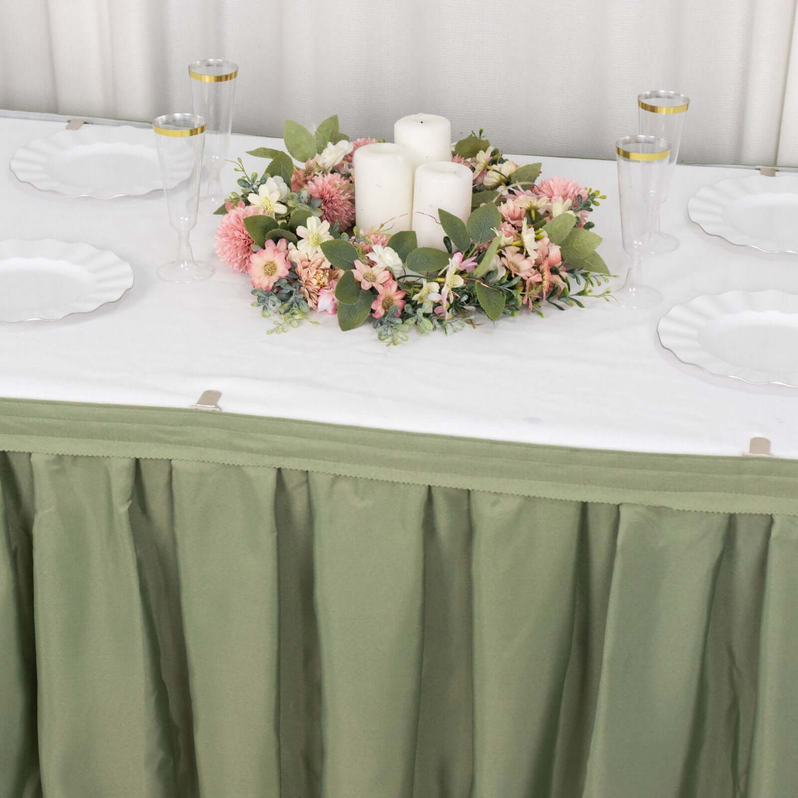 Polyester Table Skirt 21ft Dusty Sage Green - Stylish Pleated Table Cover - Image 11