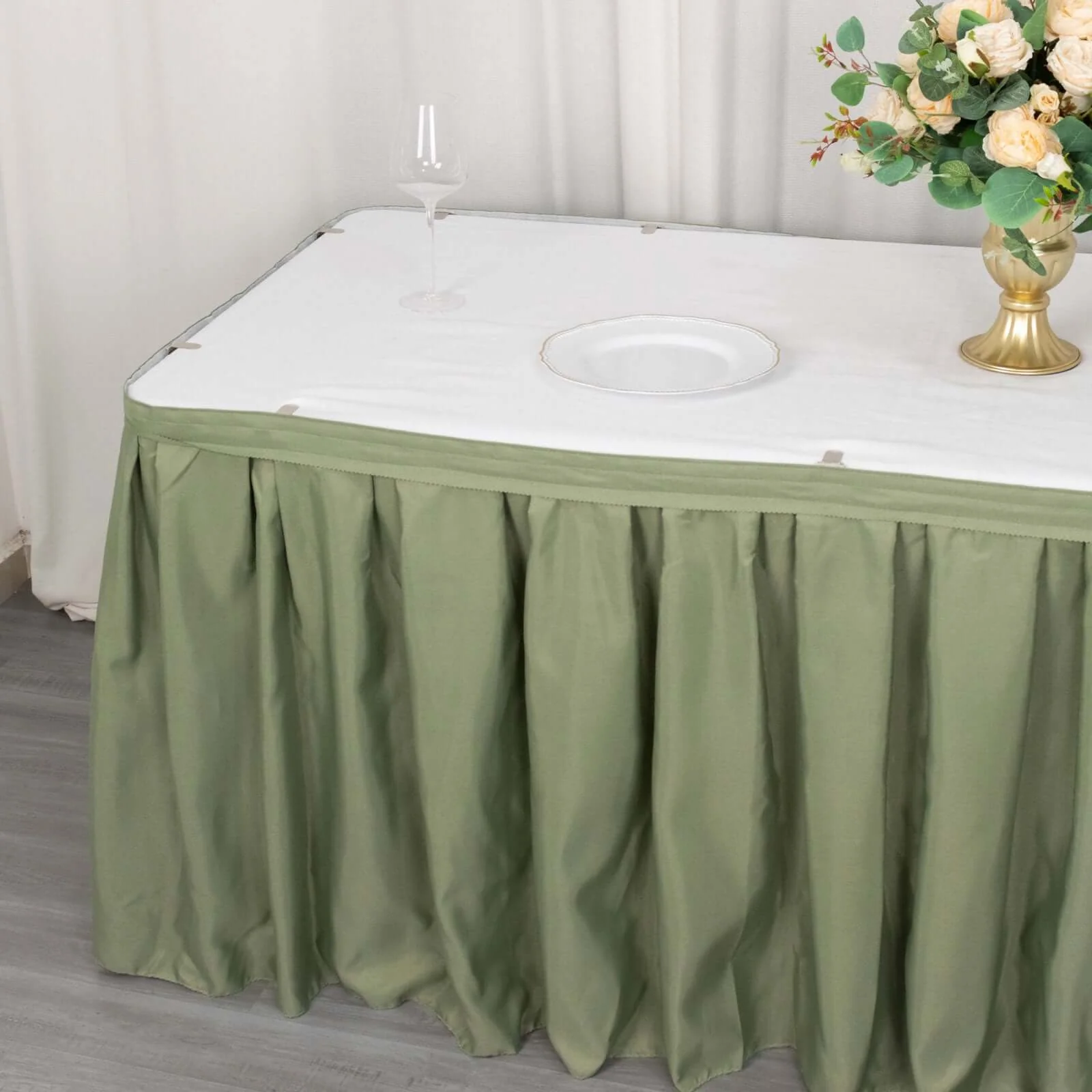 Polyester Table Skirt 21ft Dusty Sage Green - Stylish Pleated Table Cover - Image 12