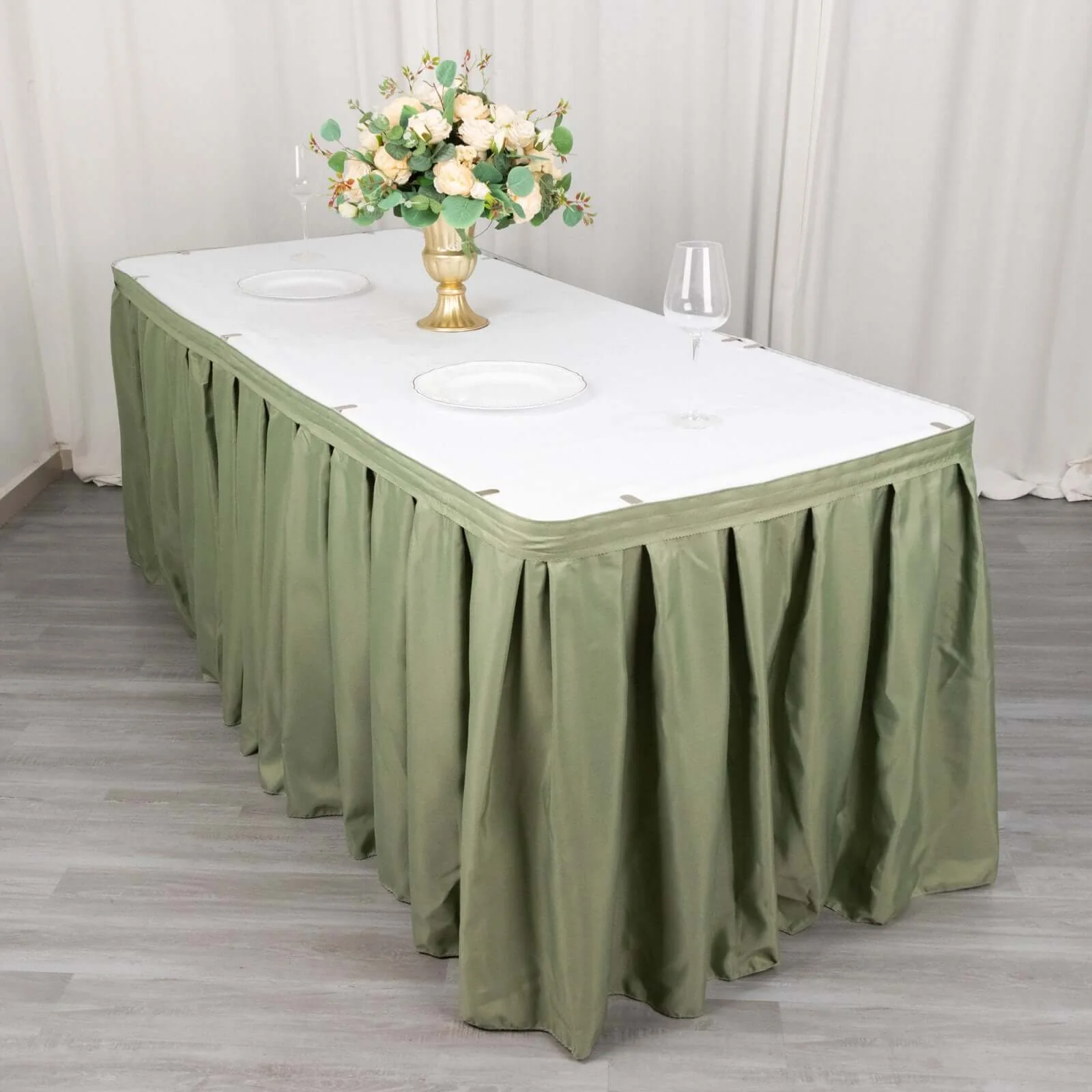 Polyester Table Skirt 21ft Dusty Sage Green - Stylish Pleated Table Cover - Image 8