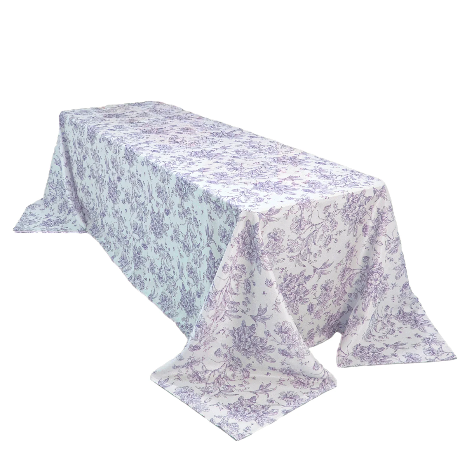 Polyester Rectangular Tablecloth 90"x156" White with Lavender Lilac French Toile Pattern - Sophisticated Seamless Table Cover for Chic Weddings & Events - Image 3