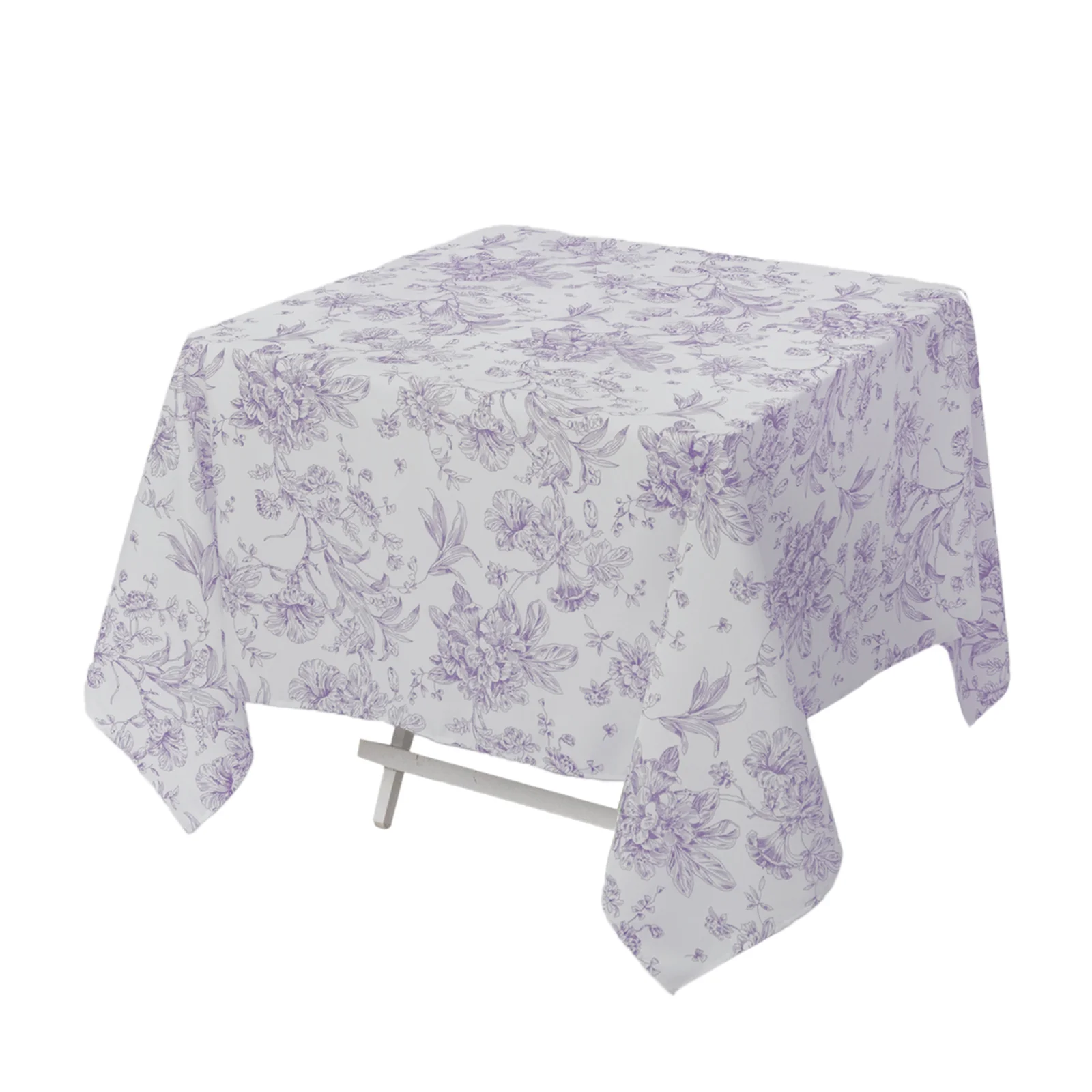 Polyester Square Tablecloth 70"x70" White with Lavender Lilac French Toile Pattern - Sophisticated Table Cover for Chic Weddings & Events - Image 3