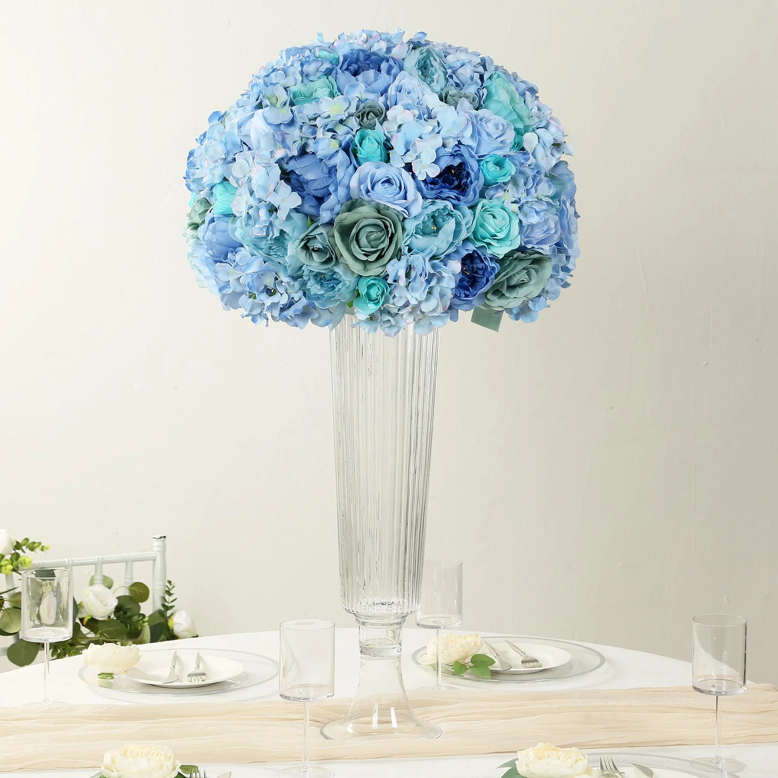 Pre-Arranged Artificial Rose Wedding Centerpiece, Blue Silk Rose Flower Balls Arrangement Table Decor - 20" - Image 8