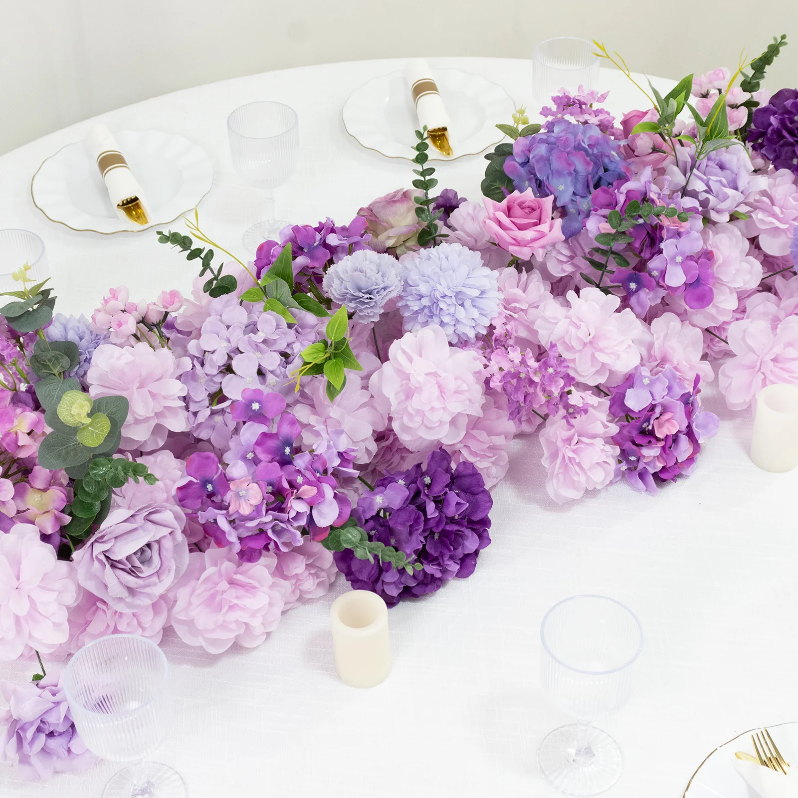 Pre-Arranged Silk Flower Runner 40"x16" Mixed Lavender Lilac – Roses, Hydrangeas, Chrysanthemums & Peonies for Wedding Table & Arch Decor - Image 8