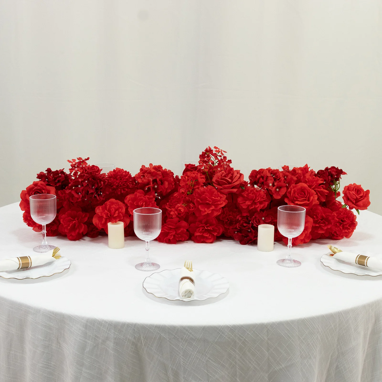 Pre-Arranged Silk Flower Runner 40"x16" Mixed Red – Roses, Hydrangeas, Chrysanthemums & Peonies for Wedding Table & Arch Decor - Image 10