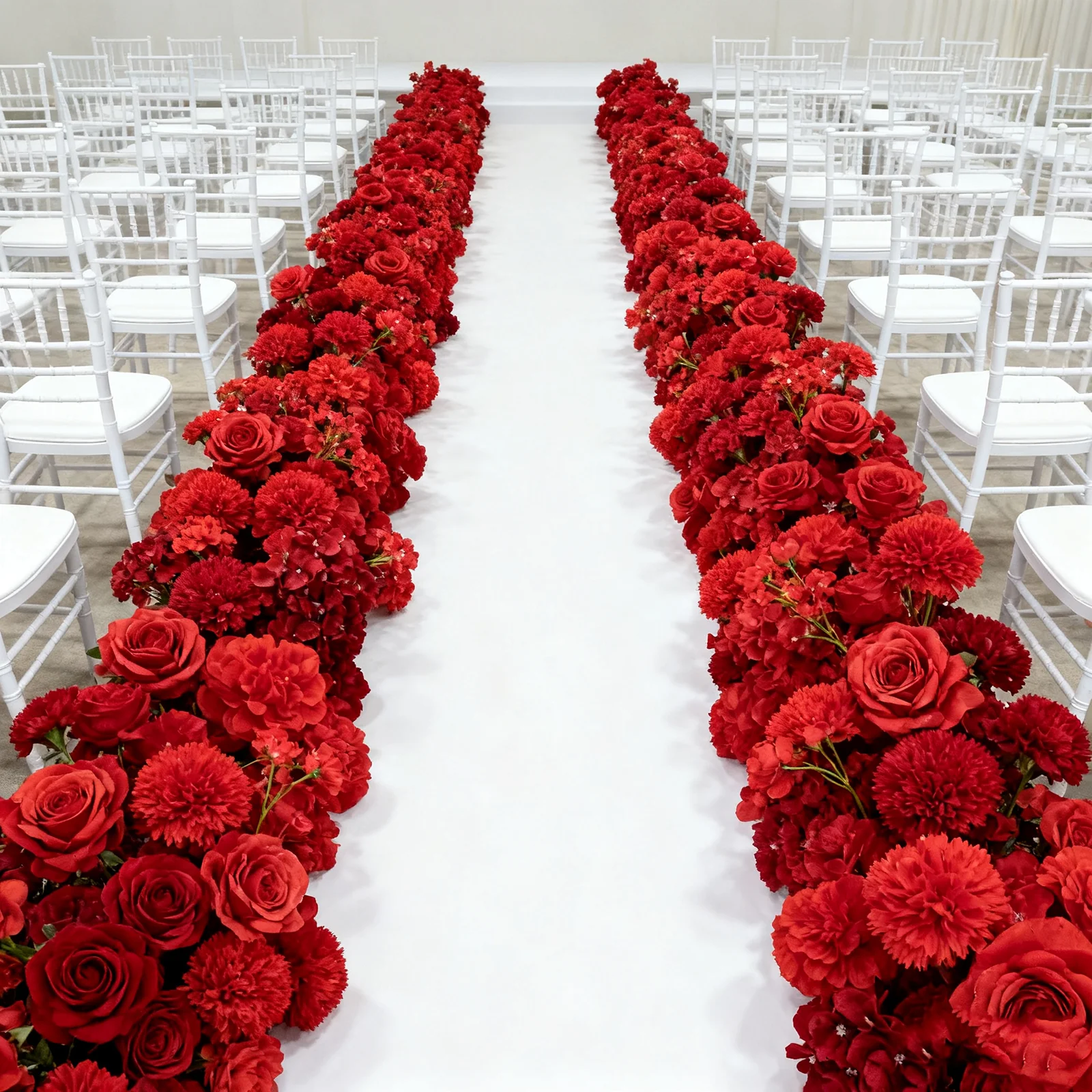 Pre-Arranged Silk Flower Runner 40"x16" Mixed Red – Roses, Hydrangeas, Chrysanthemums & Peonies for Wedding Table & Arch Decor - Image 9