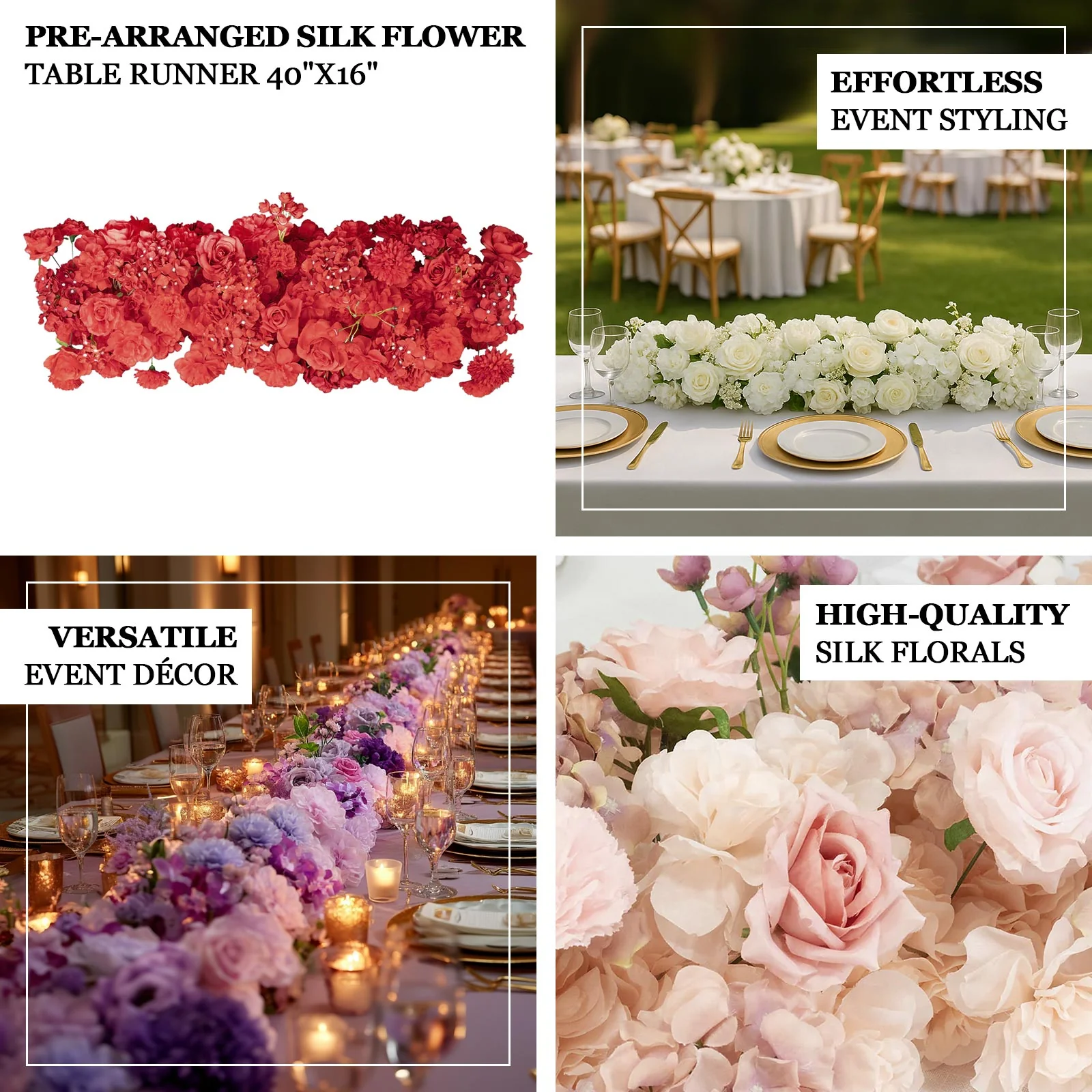 Pre-Arranged Silk Flower Runner 40"x16" – White Roses, Hydrangeas & Baby's Breath for Wedding Table & Arch Decor - Image 4