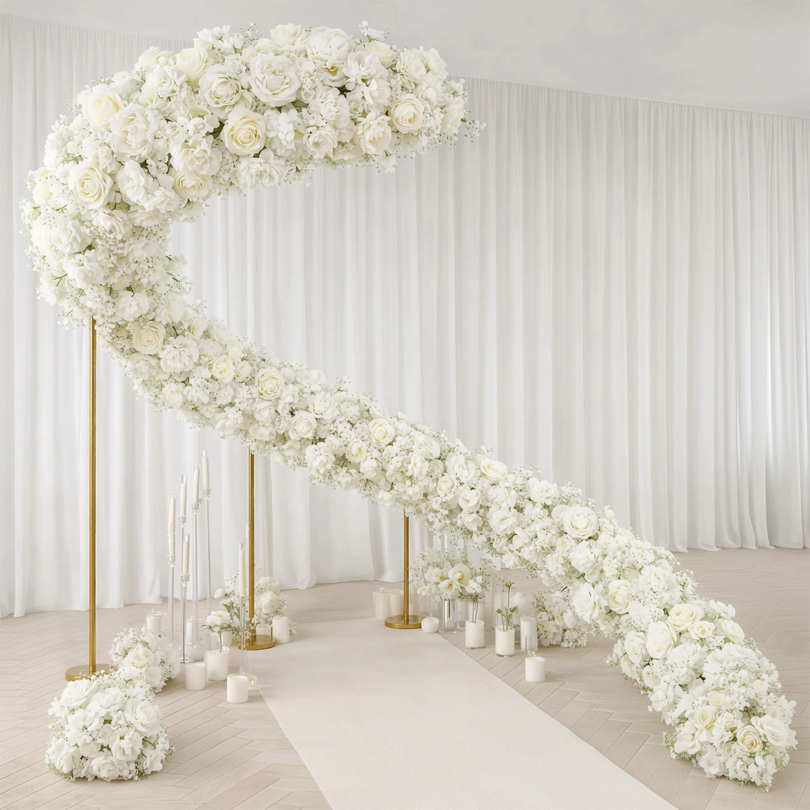 Pre-Arranged Silk Flower Runner 40"x16" – White Roses, Hydrangeas & Baby's Breath for Wedding Table & Arch Decor - Image 6