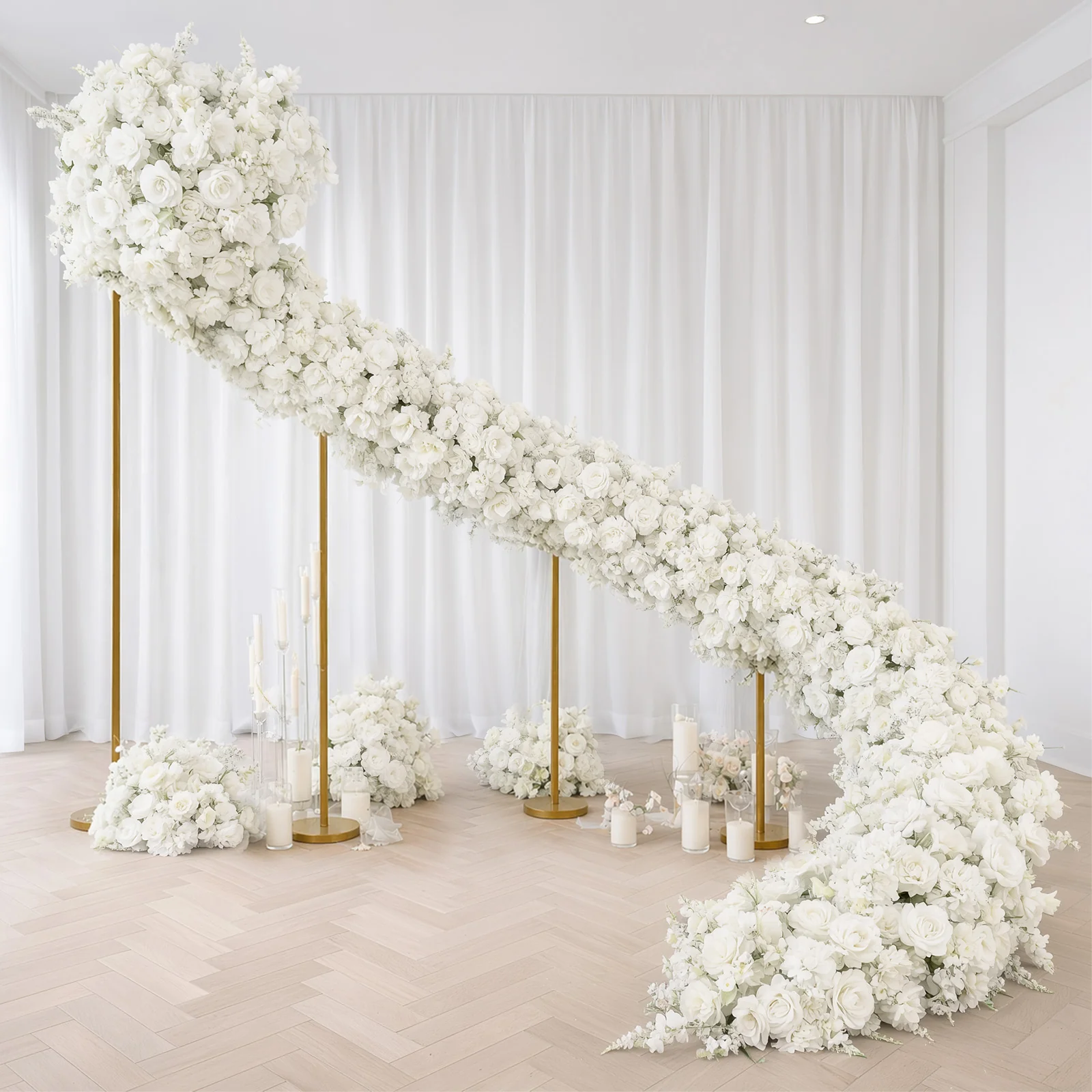 Pre-Arranged Silk Flower Runner 40"x16" – White Roses, Hydrangeas & Baby's Breath for Wedding Table & Arch Decor - Image 7