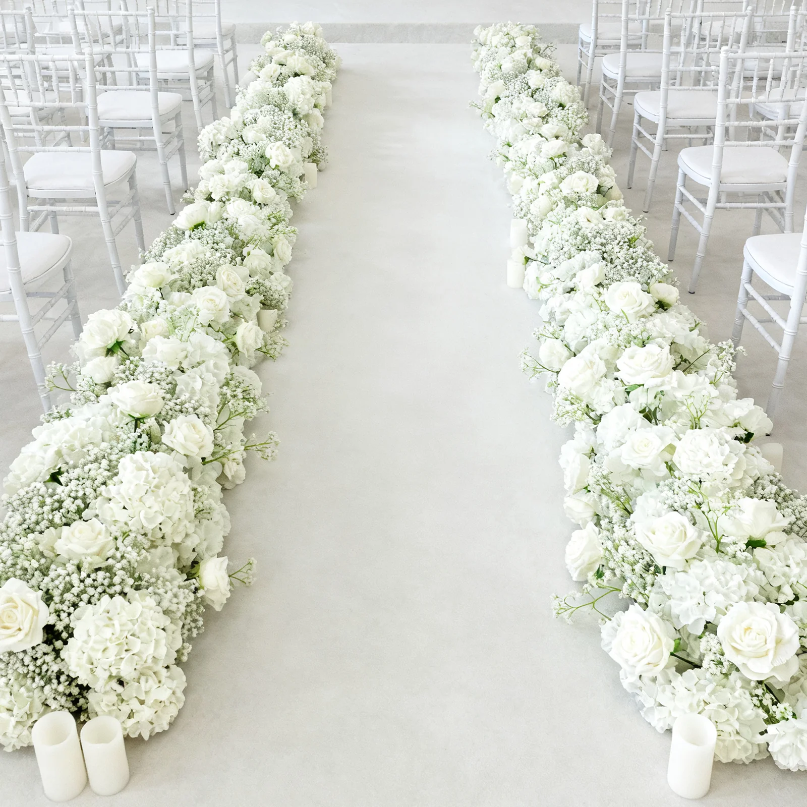 Pre-Arranged Silk Flower Runner 40"x16" – White Roses, Hydrangeas & Baby's Breath for Wedding Table & Arch Decor - Image 8
