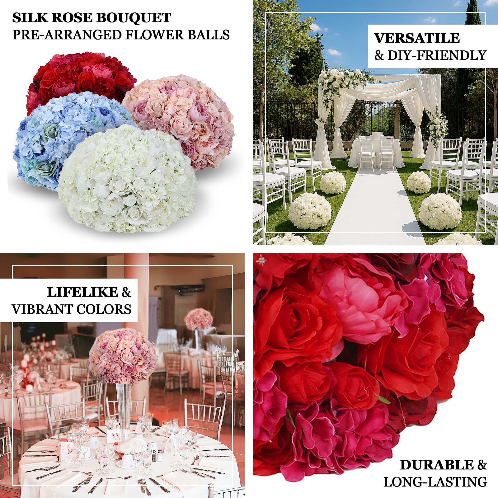 Pre-Arranged Artificial Rose Wedding Centerpiece, Light Blue Silk Rose Flower Balls Arrangement Table Decor - 20" - Image 4