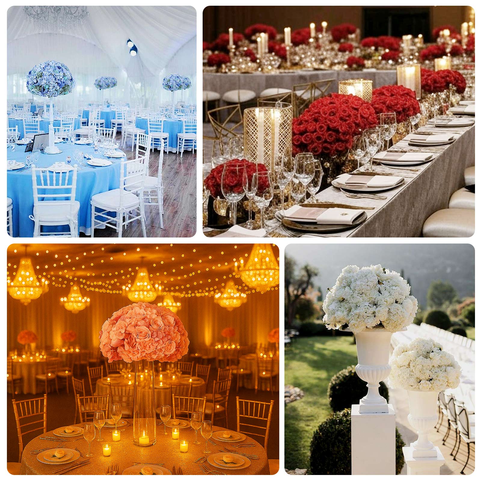 Pre-Arranged Artificial Rose Wedding Centerpiece, Light Blue Silk Rose Flower Balls Arrangement Table Decor - 20" - Image 5