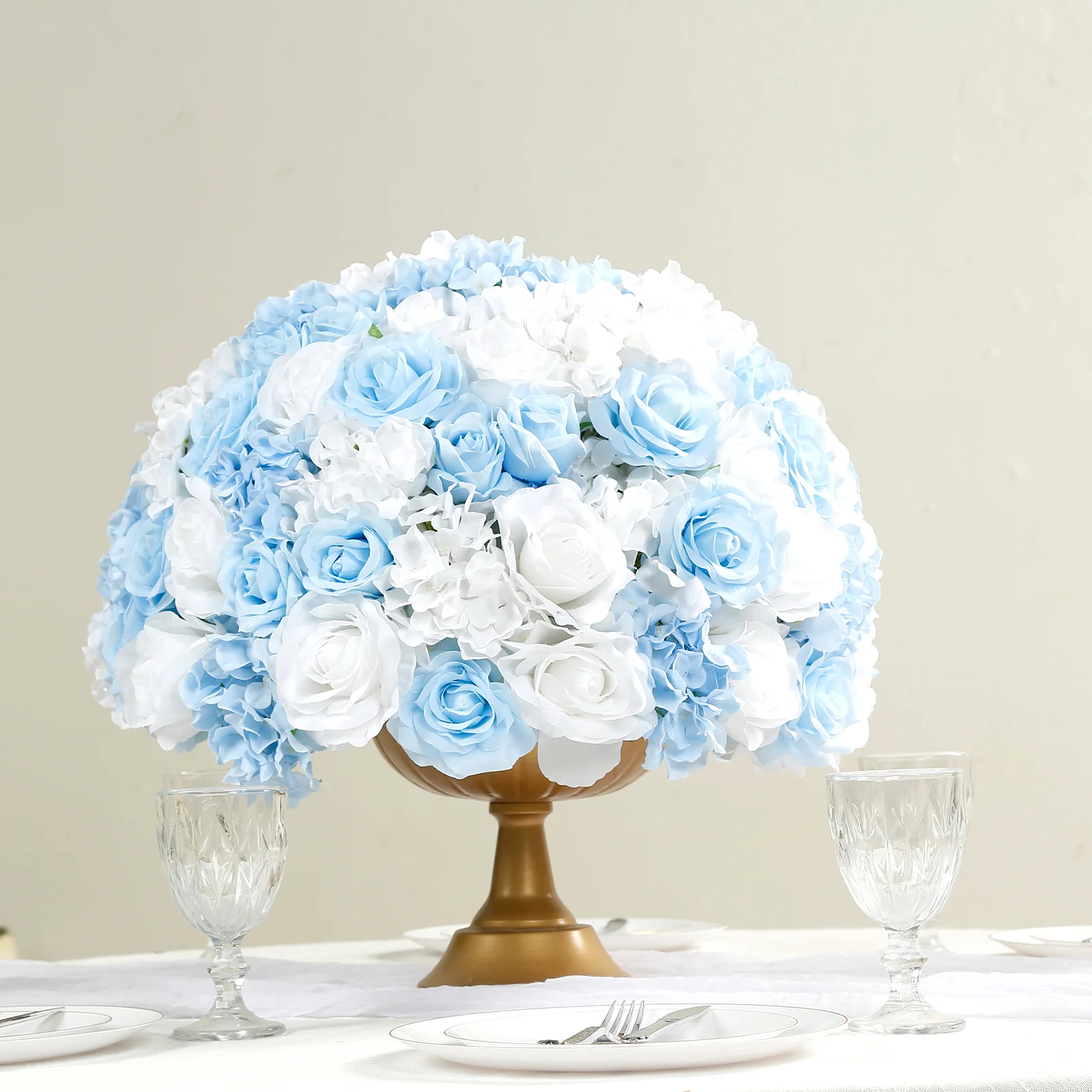 Pre-Arranged Artificial Rose Wedding Centerpiece, Light Blue Silk Rose Flower Balls Arrangement Table Decor - 20" - Image 7