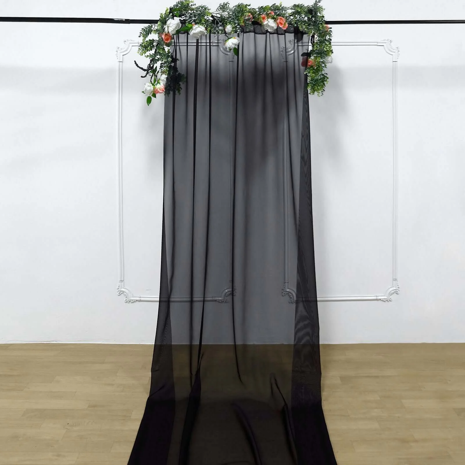 Black Chiffon Drape Curtain, Durable Flame Resistant Backdrop Panel Ceiling Decoration With Rod Pocket 5ftx14ft - Image 2