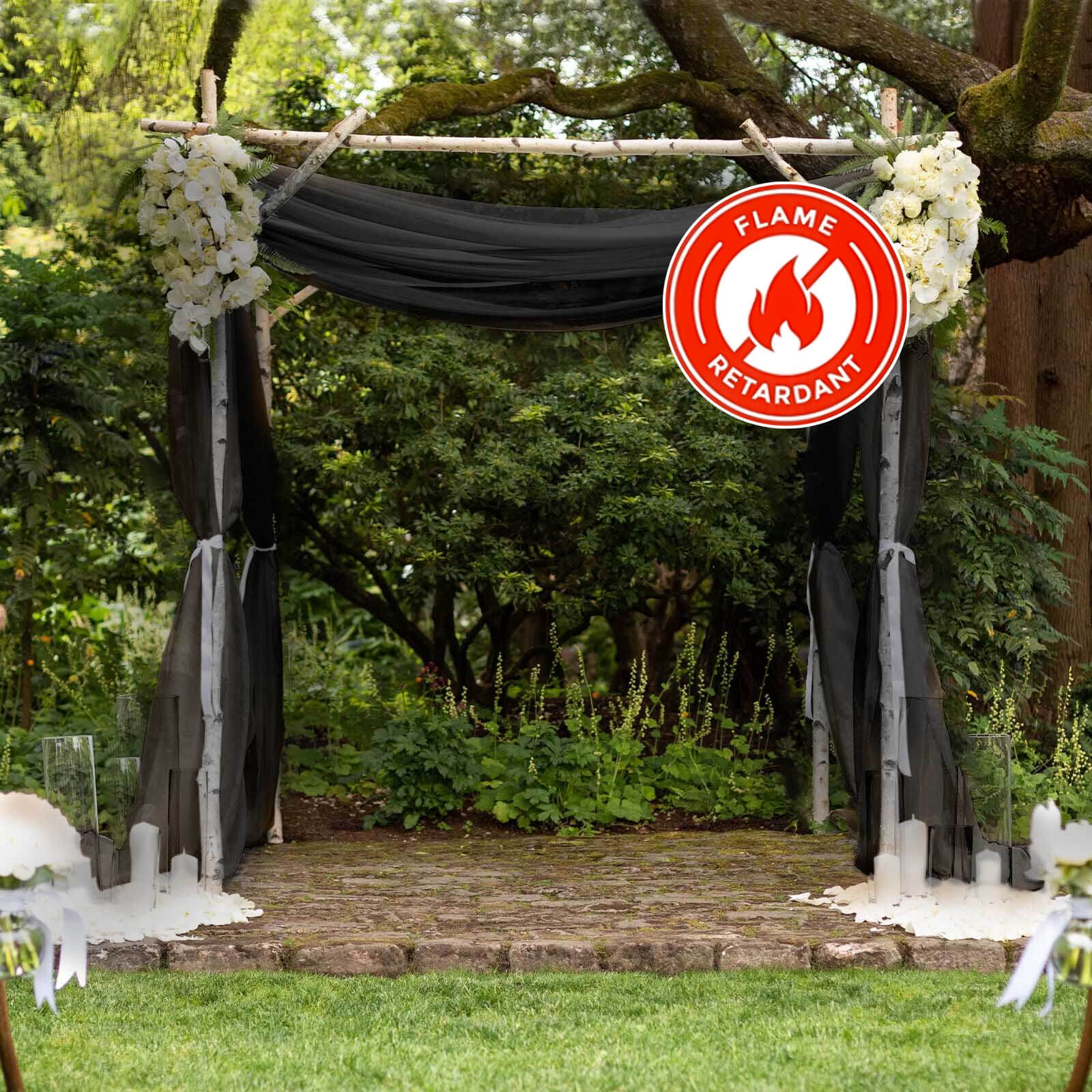 Black Chiffon Drape Curtain, Durable Flame Resistant Backdrop Panel Ceiling Decoration With Rod Pocket 5ftx14ft - Image 3
